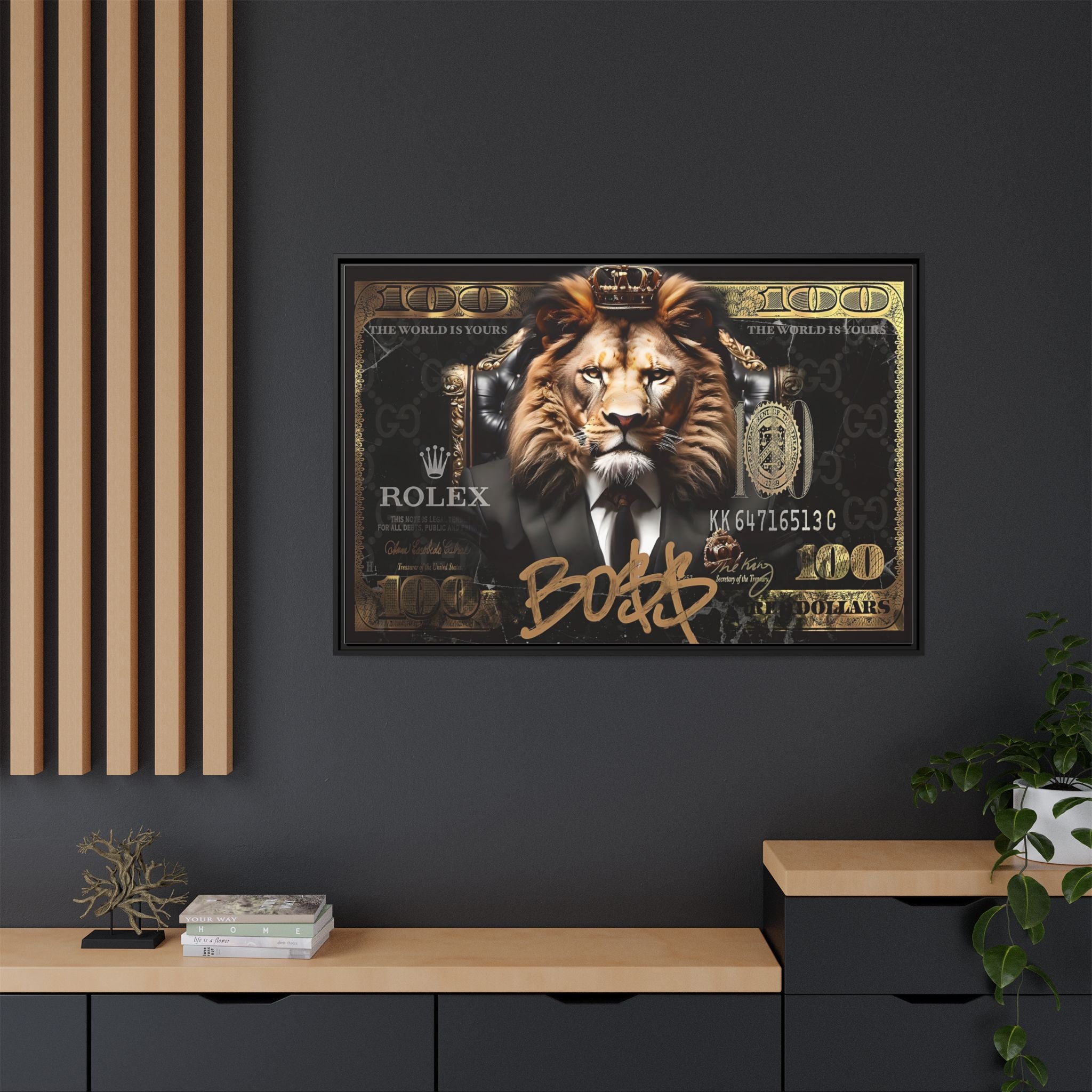 Lion Sovereign: Corporate Dominance, Golden Empire, Power Portrait - Canvas Wall Art