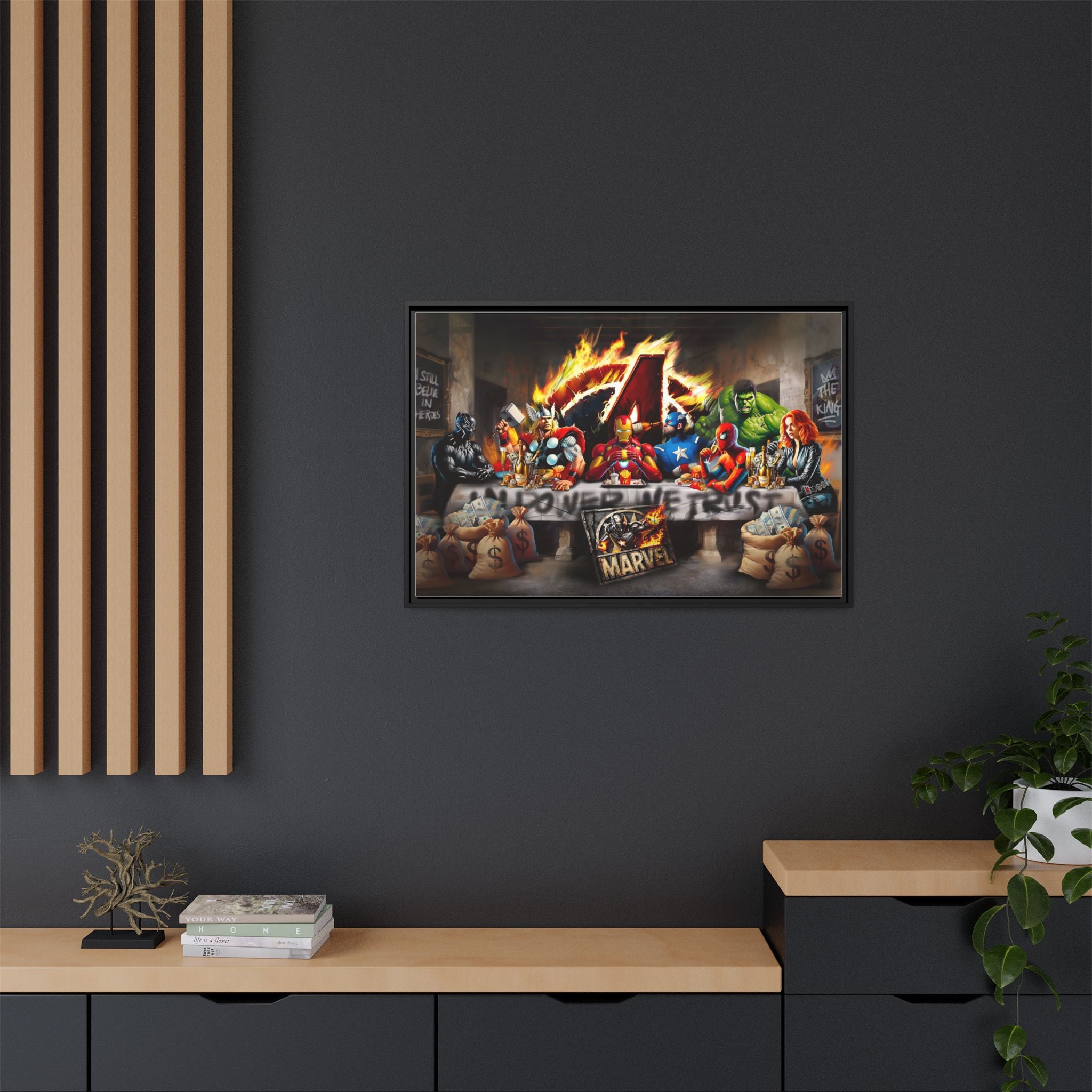 Feast of Franchises: Marvel Avengers Last Supper, Corporate Pop Art Parody - Canvas Wall Art