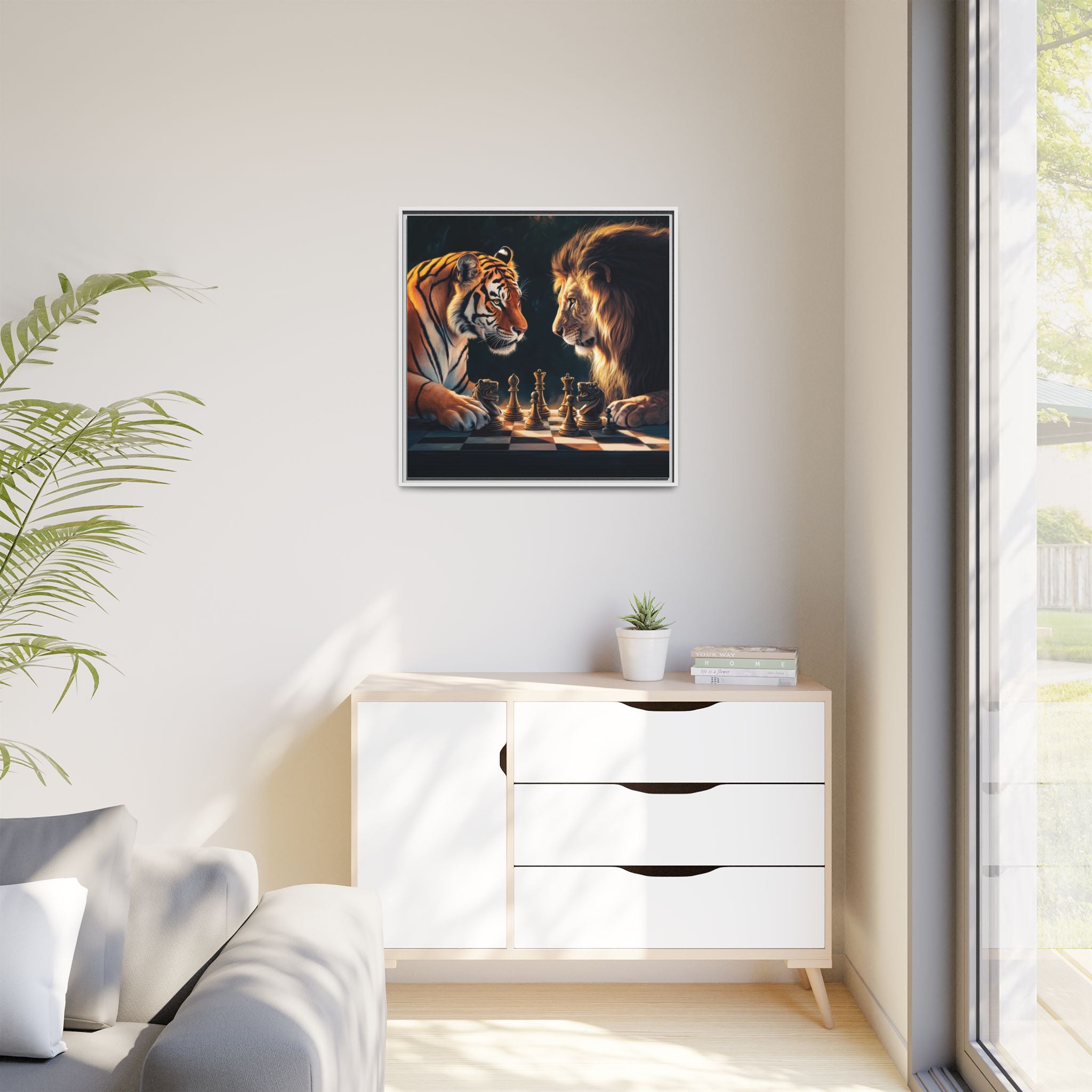 Predatory Strategies: Animal Kingdom Chess, Metaphorical Digital Art - Canvas Wall Art