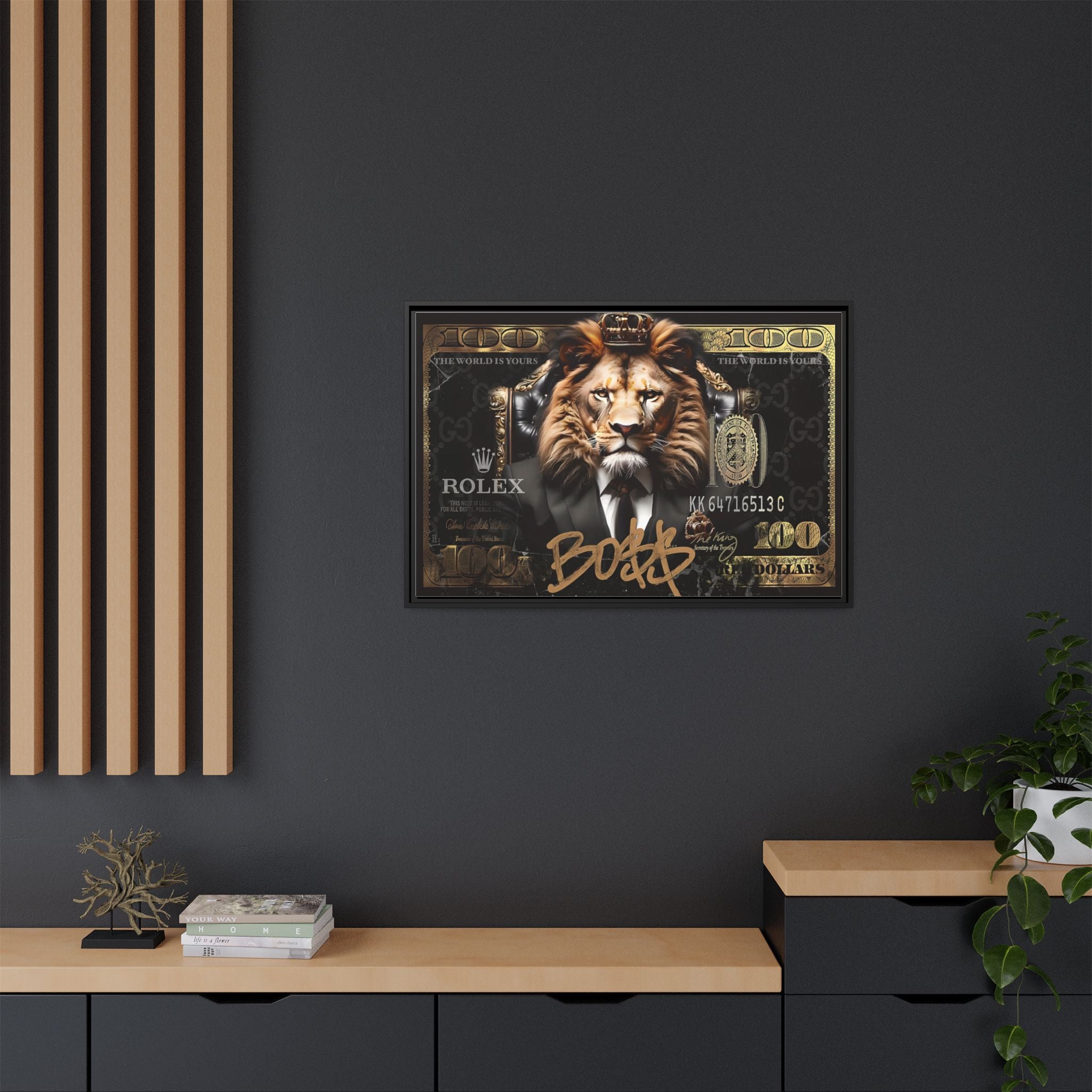Lion Sovereign: Corporate Dominance, Golden Empire, Power Portrait - Canvas Wall Art