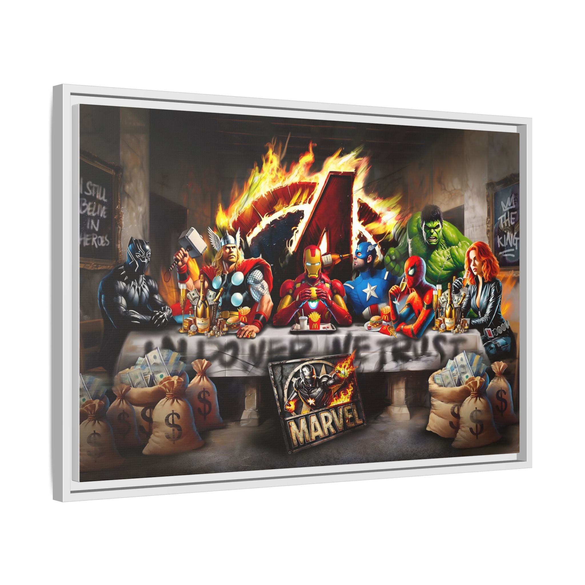 Feast of Franchises: Marvel Avengers Last Supper, Corporate Pop Art Parody - Canvas Wall Art