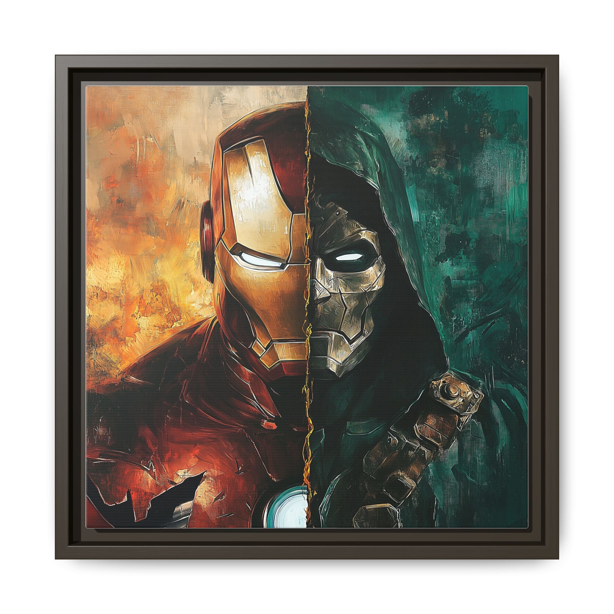 Technological Titans: Marvel Rivalry, Digital Fan Art Portrait, Superhero Duality Composition - Canvas Wall Art