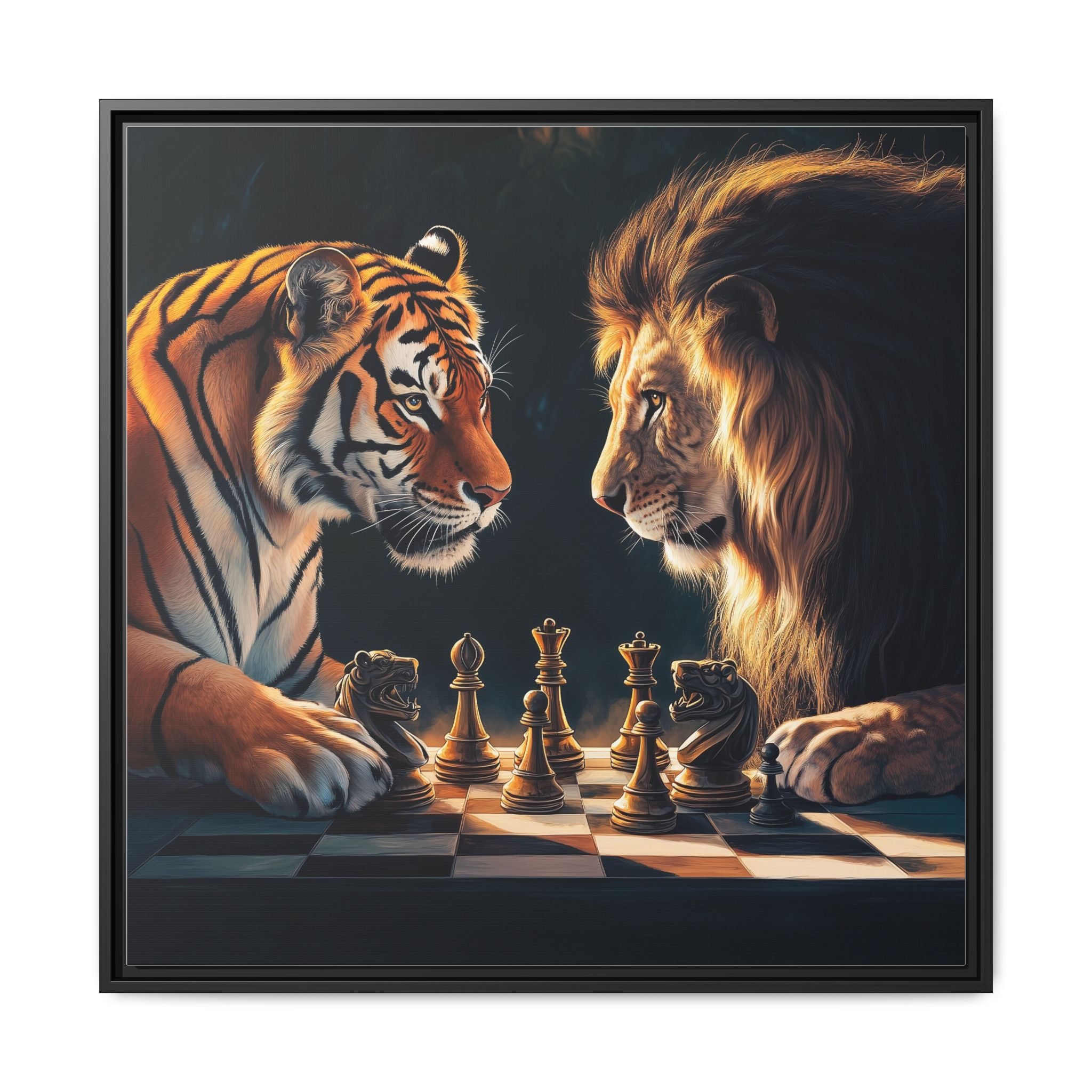 Predatory Strategies: Animal Kingdom Chess, Metaphorical Digital Art - Canvas Wall Art
