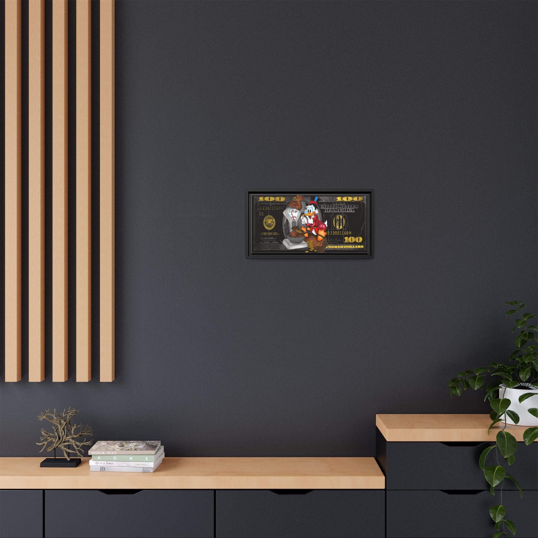 McDuck's Monetary Manifesto: Cartoon Currency Collage, Wealth Visualization Artwork - Canvas Wall Art