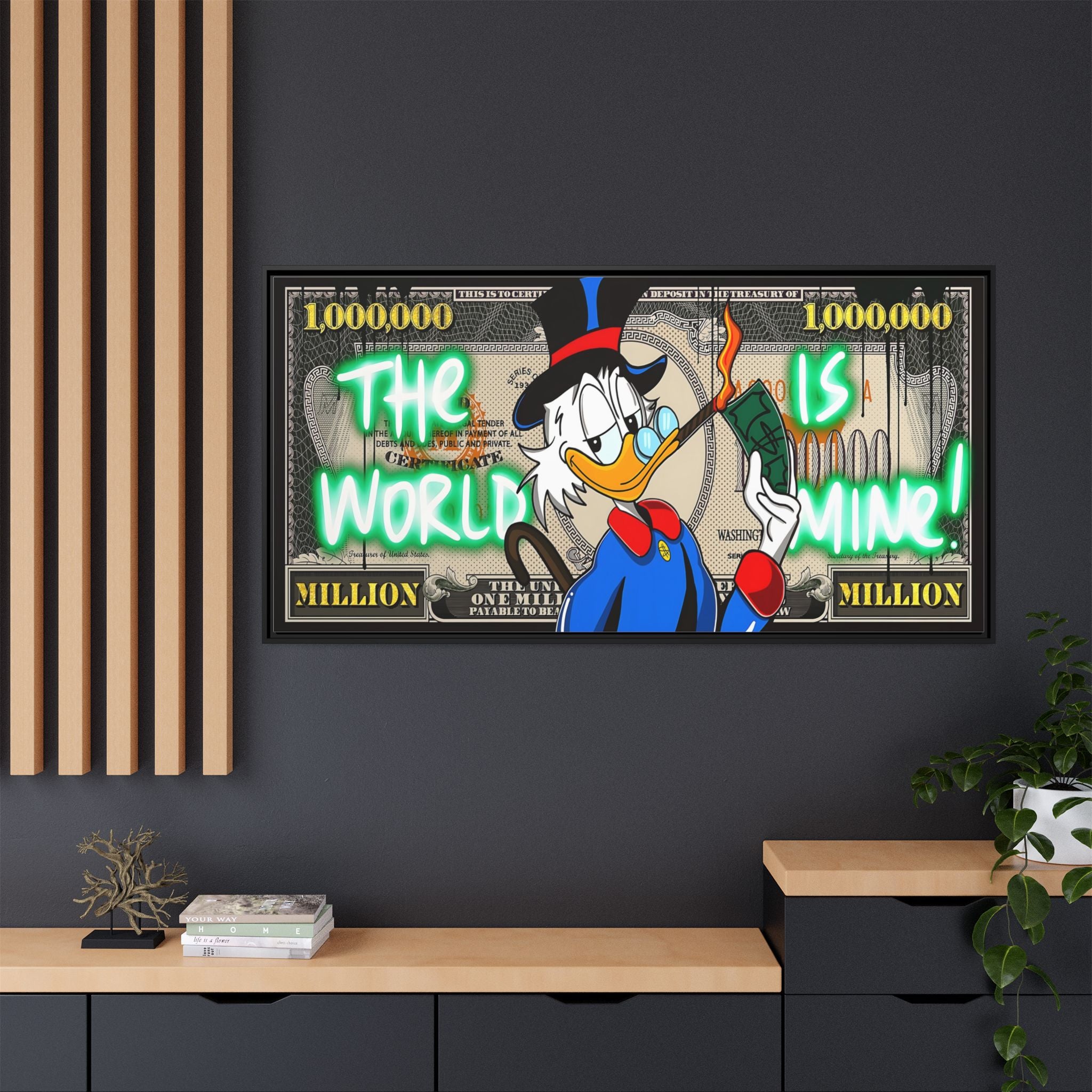 Duck Dollar Domination: Pop Art Financial Satire, Disney Character Urban Commentary - Canvas Wall Art