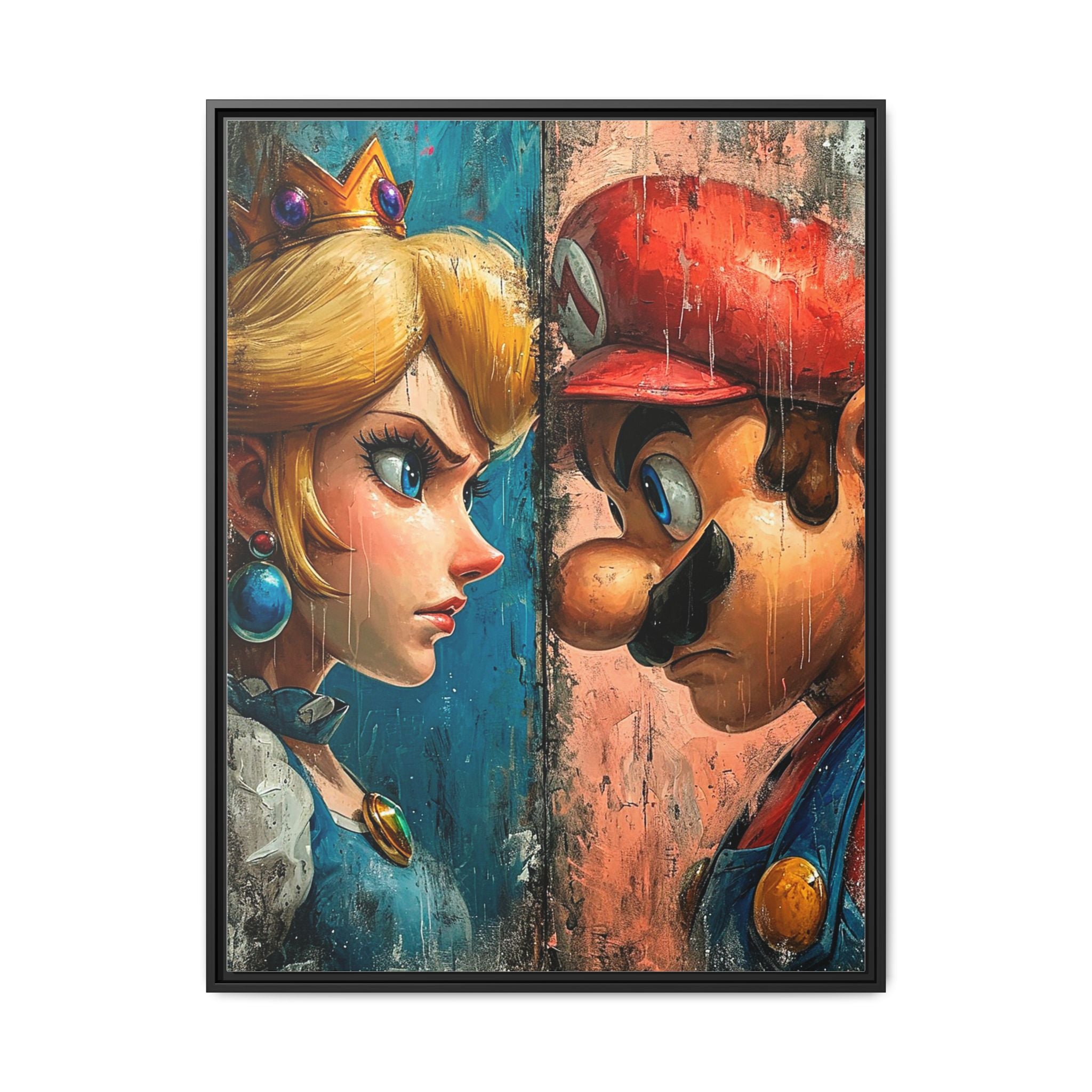 Legends Collide: Pixel Protagonists Reimagined, Gritty Game Art Portrait - Canvas Wall Art