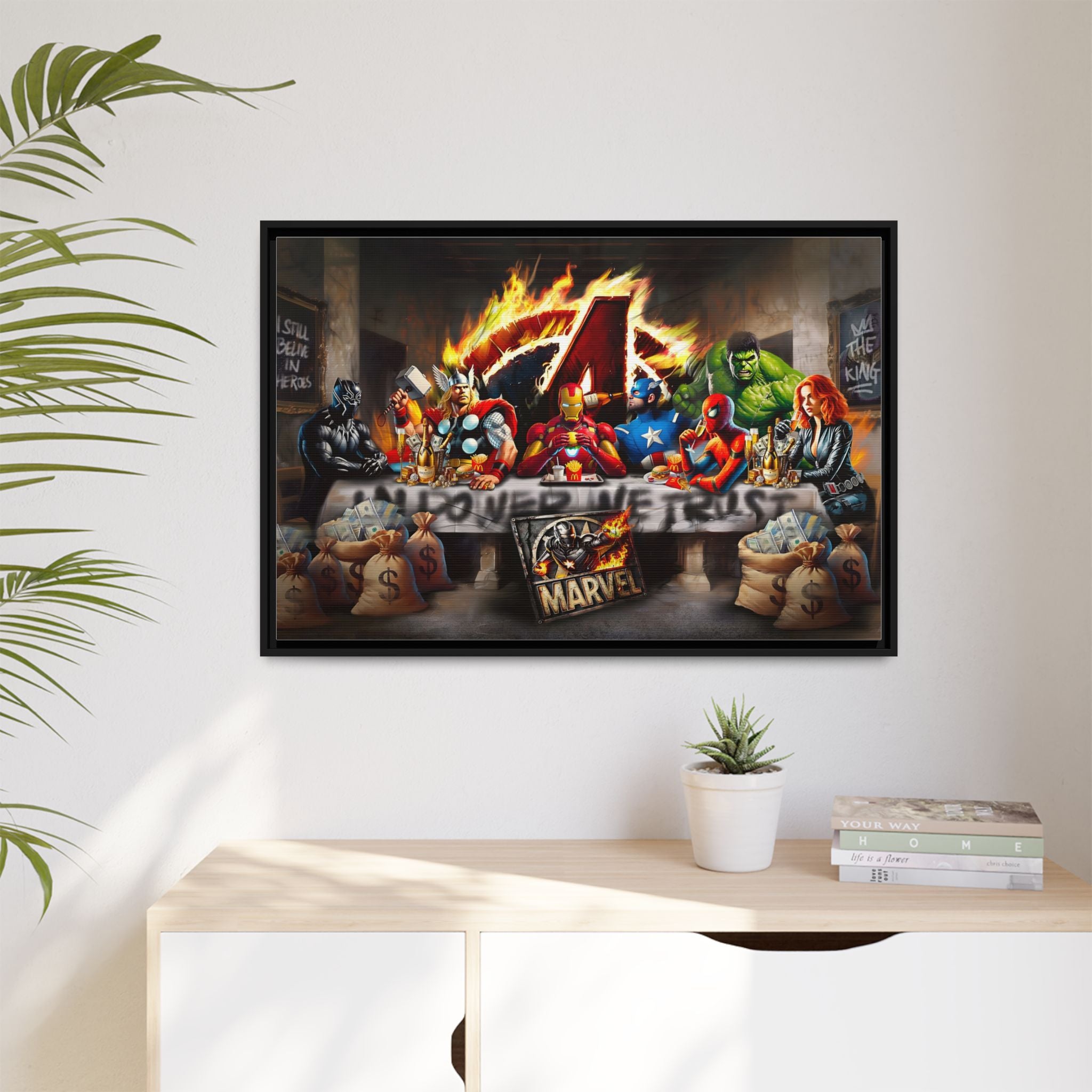 Feast of Franchises: Marvel Avengers Last Supper, Corporate Pop Art Parody - Canvas Wall Art