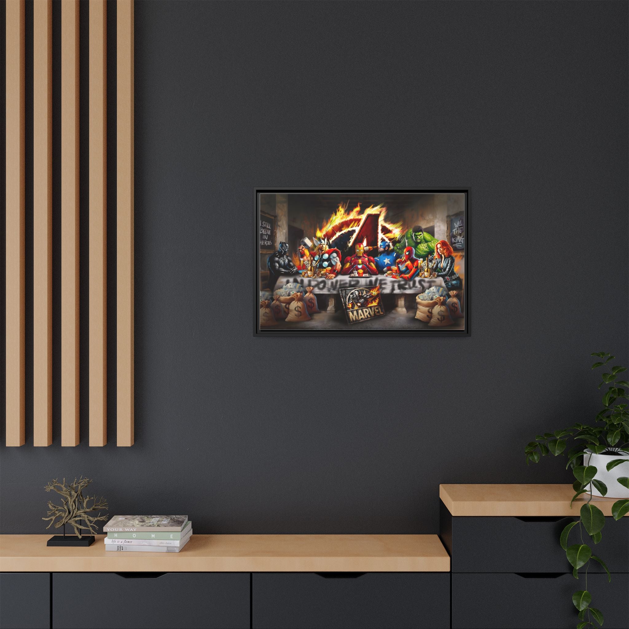 Feast of Franchises: Marvel Avengers Last Supper, Corporate Pop Art Parody - Canvas Wall Art