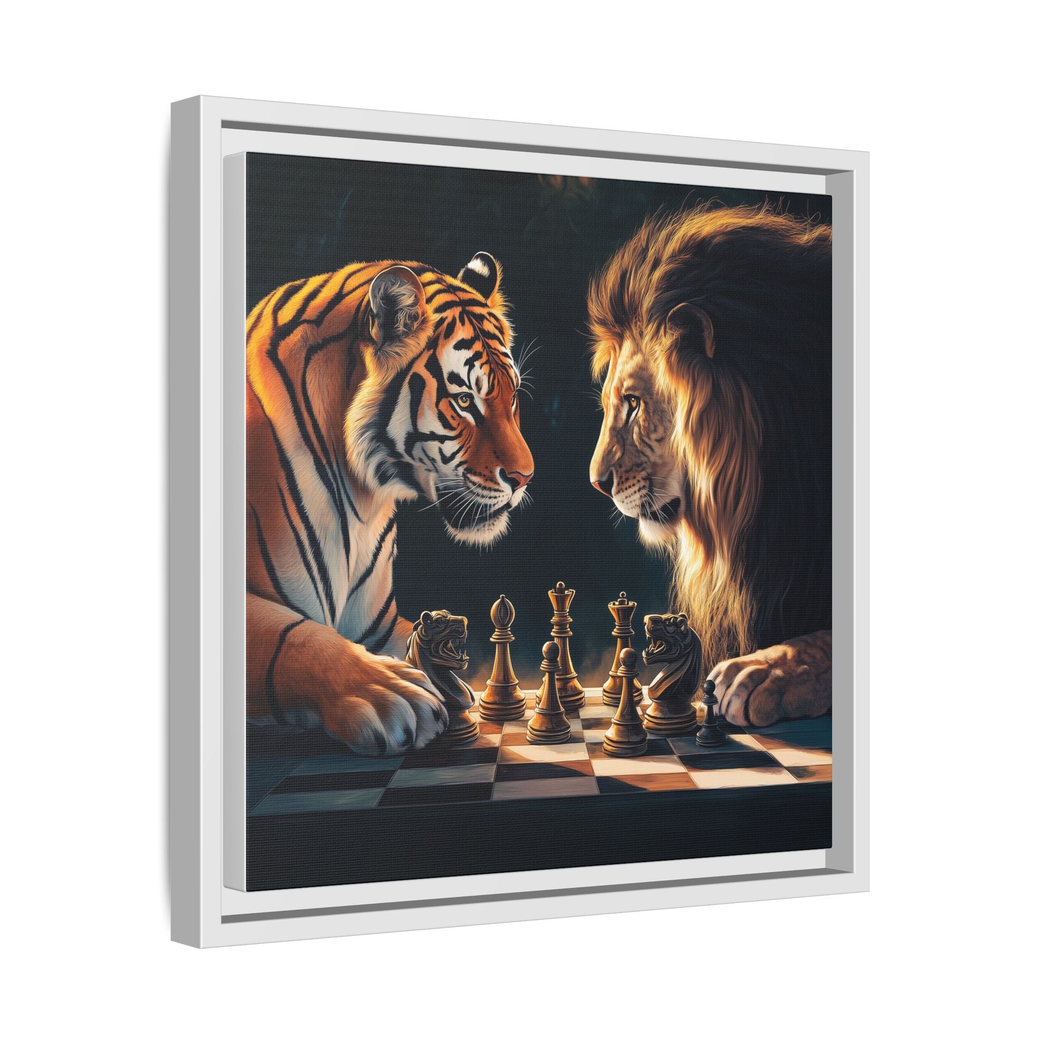 Predatory Strategies: Animal Kingdom Chess, Metaphorical Digital Art - Canvas Wall Art