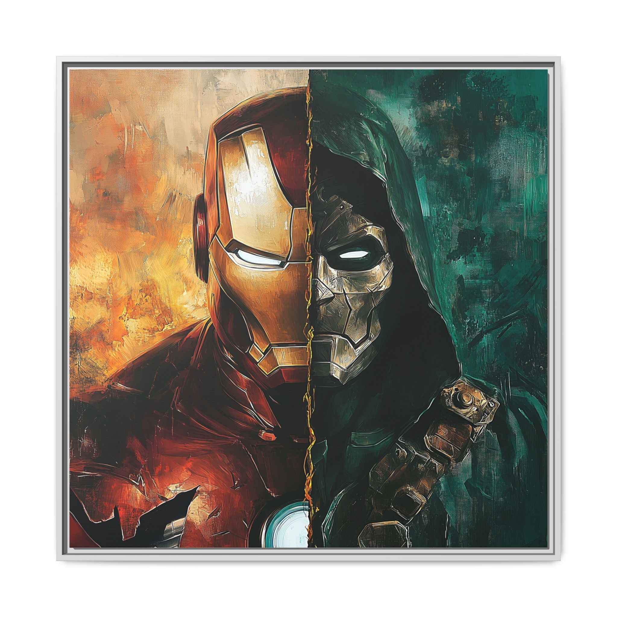 Technological Titans: Marvel Rivalry, Digital Fan Art Portrait, Superhero Duality Composition - Canvas Wall Art