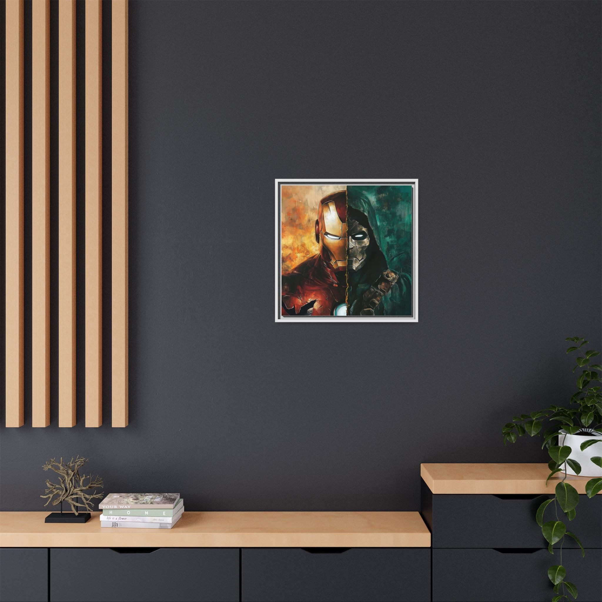 Technological Titans: Marvel Rivalry, Digital Fan Art Portrait, Superhero Duality Composition - Canvas Wall Art