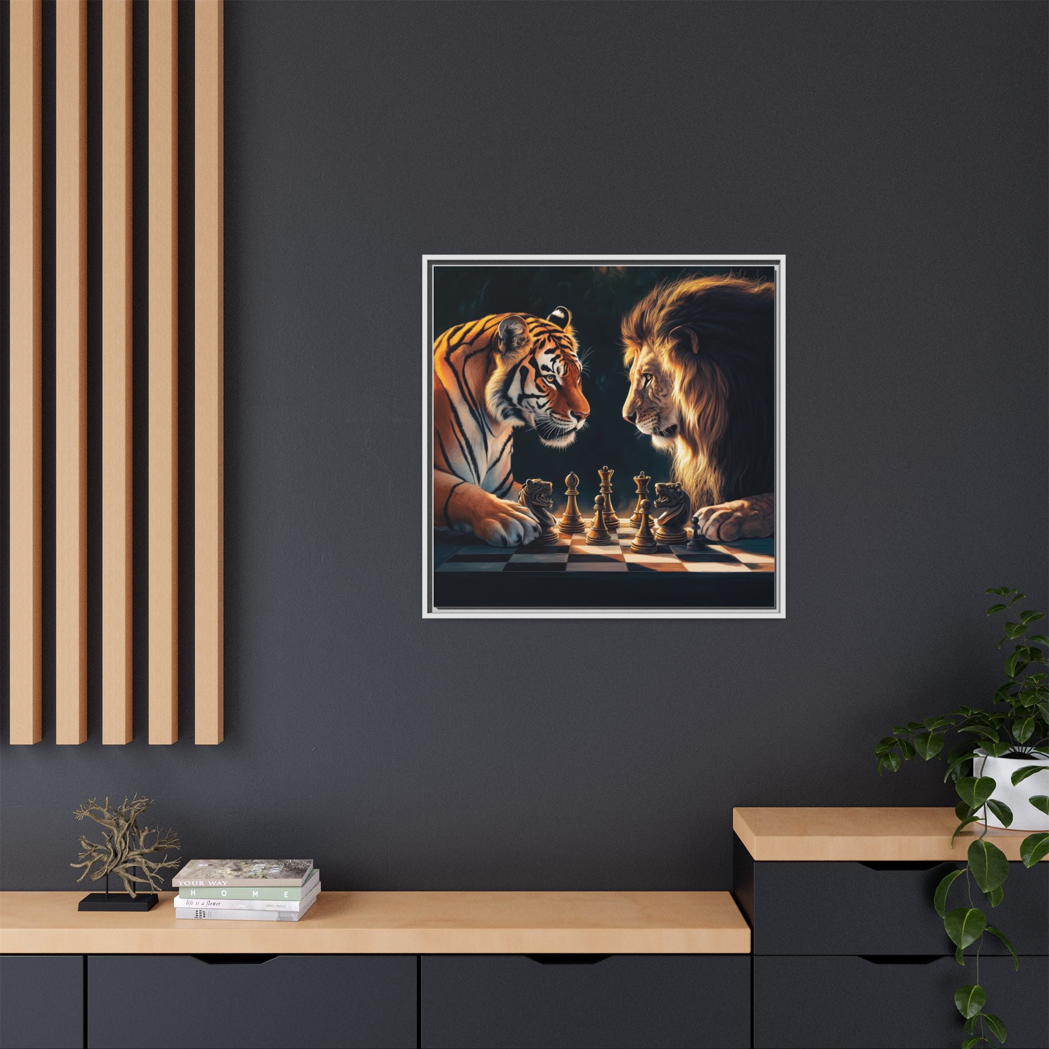 Predatory Strategies: Animal Kingdom Chess, Metaphorical Digital Art - Canvas Wall Art