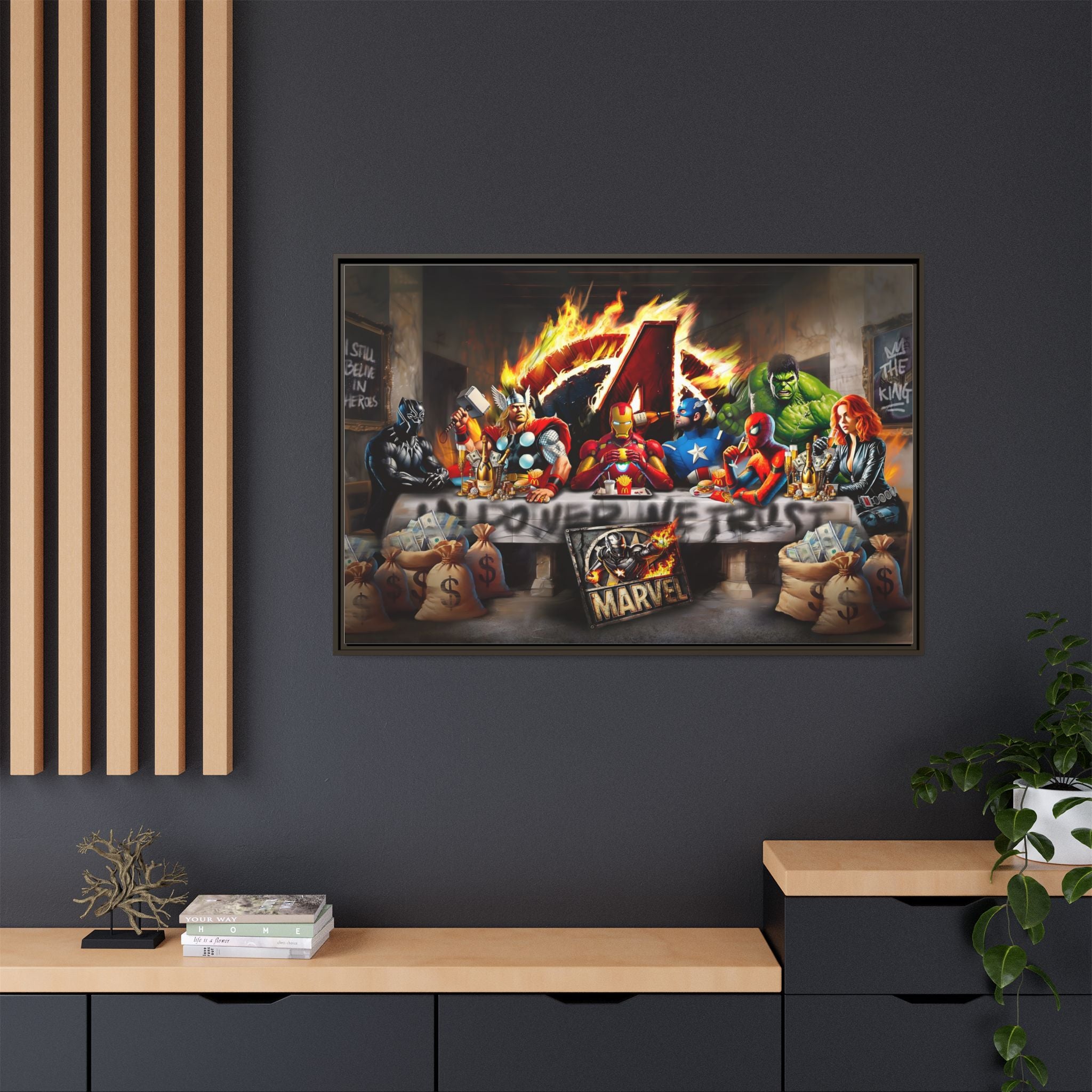Feast of Franchises: Marvel Avengers Last Supper, Corporate Pop Art Parody - Canvas Wall Art