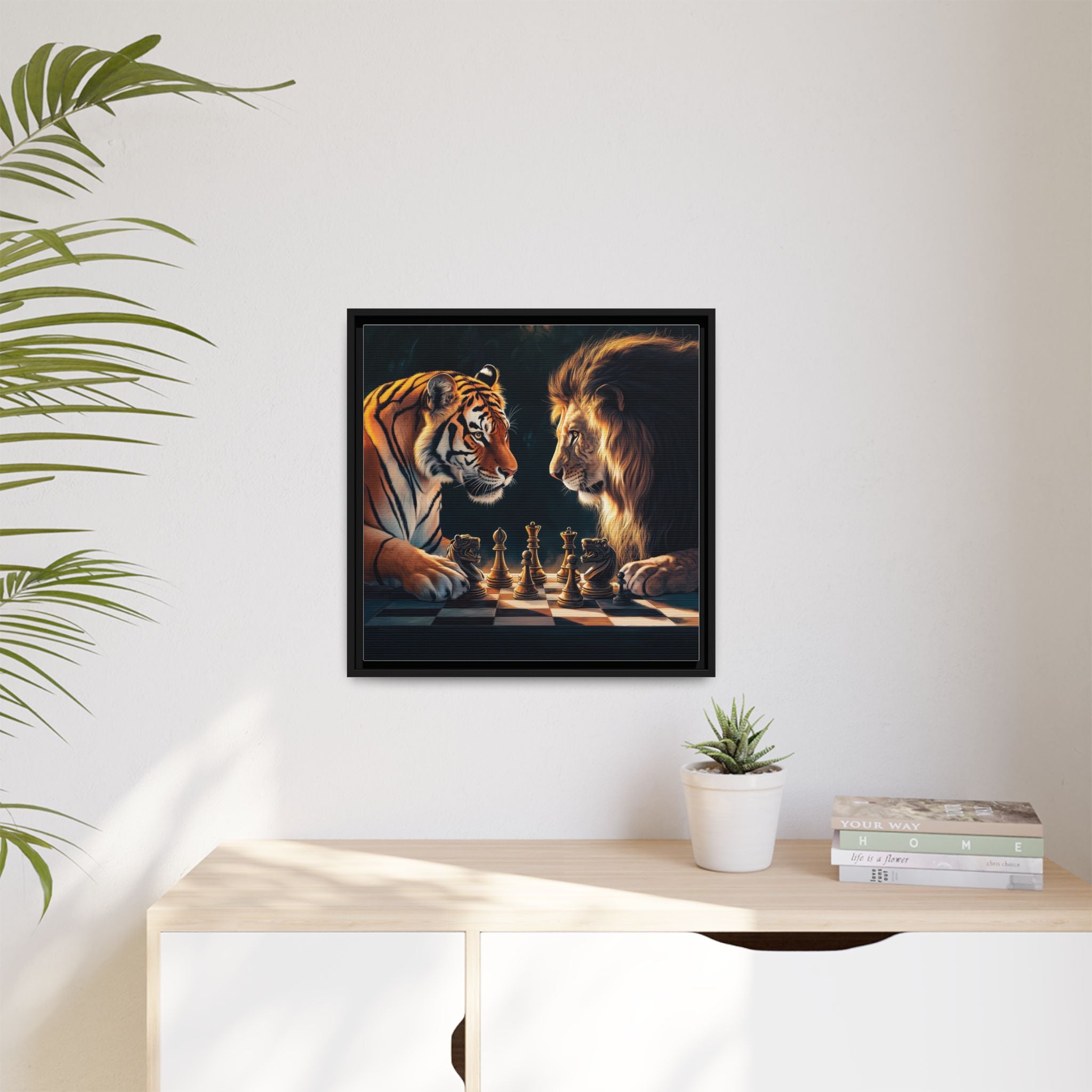 Predatory Strategies: Animal Kingdom Chess, Metaphorical Digital Art - Canvas Wall Art