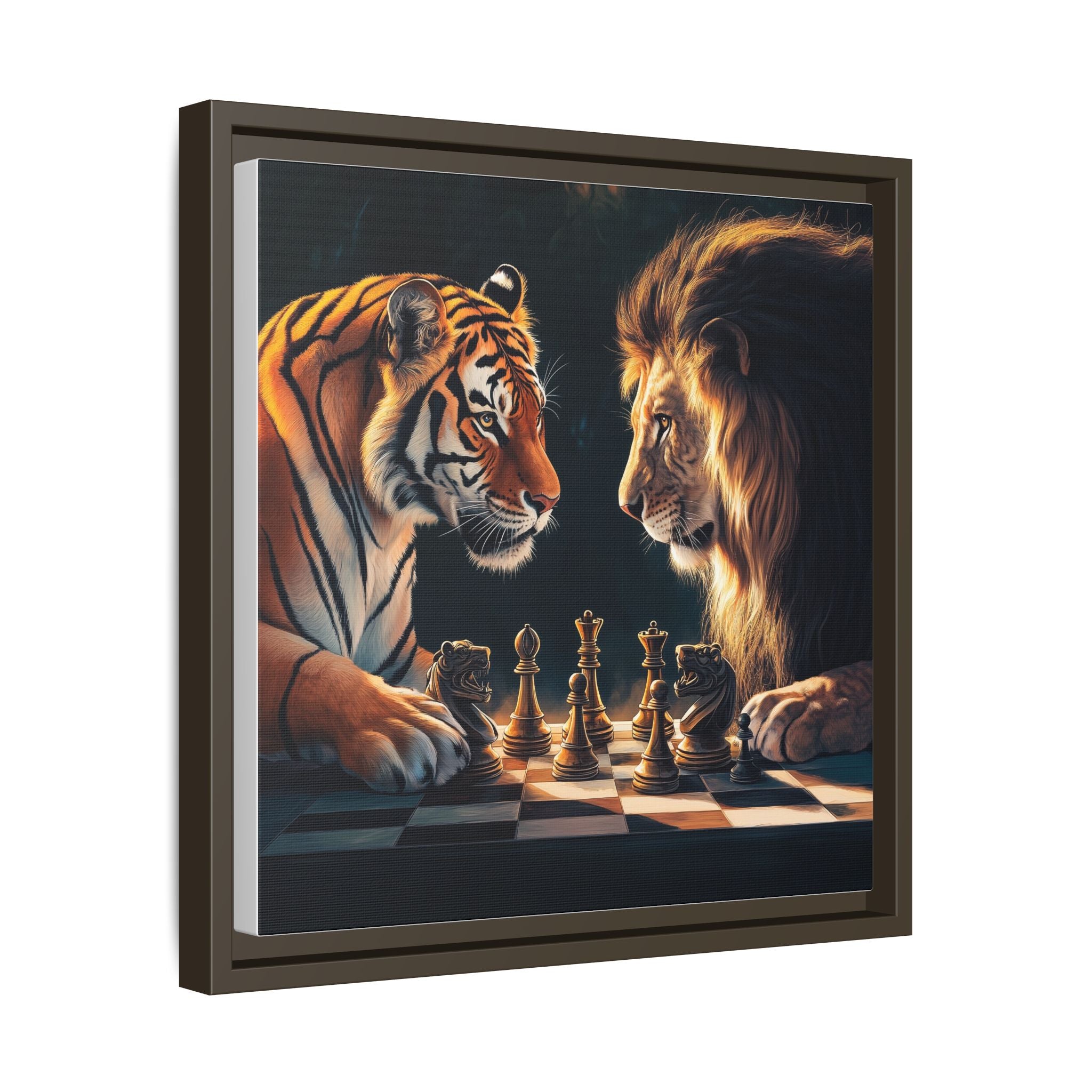 Predatory Strategies: Animal Kingdom Chess, Metaphorical Digital Art - Canvas Wall Art