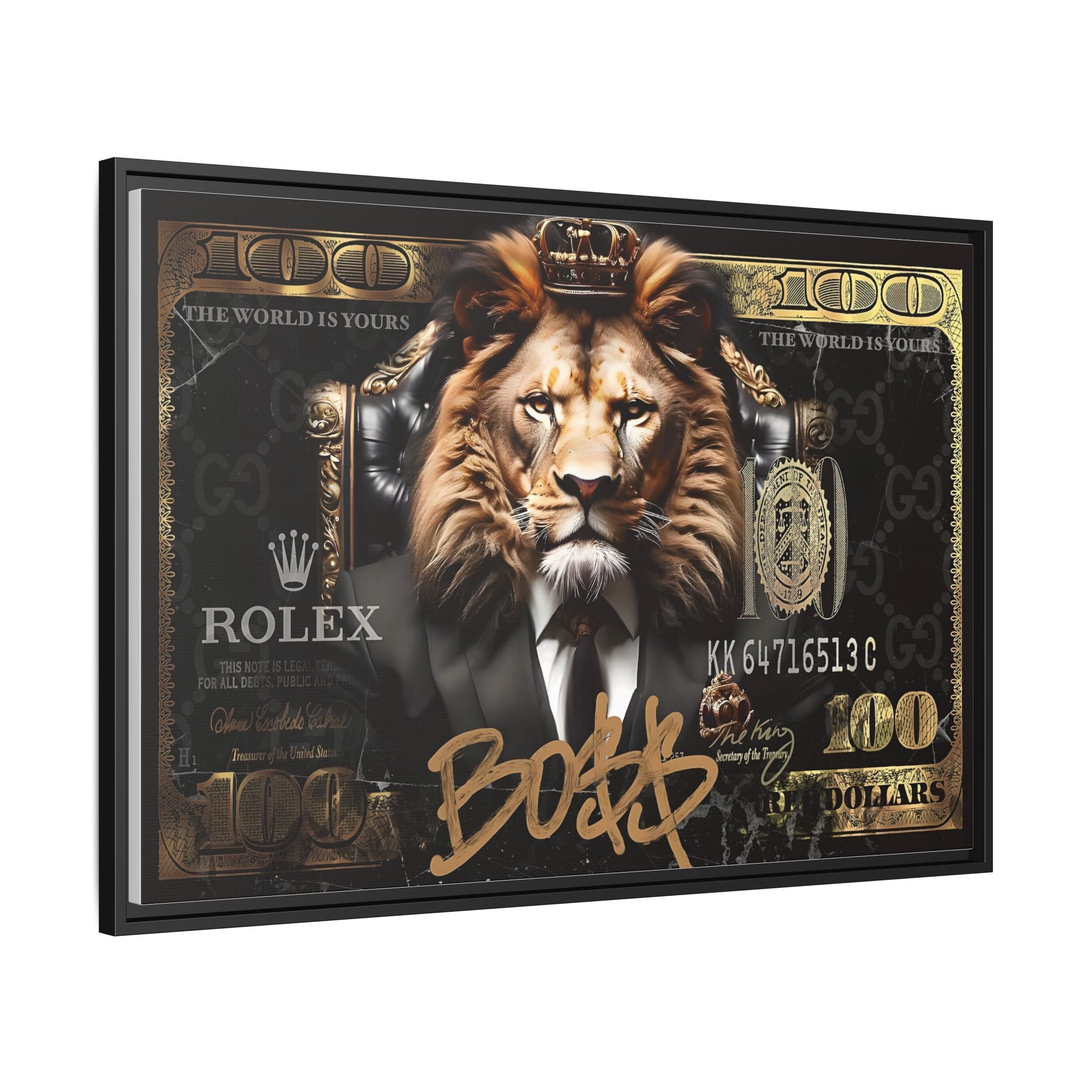 Lion Sovereign: Corporate Dominance, Golden Empire, Power Portrait - Canvas Wall Art