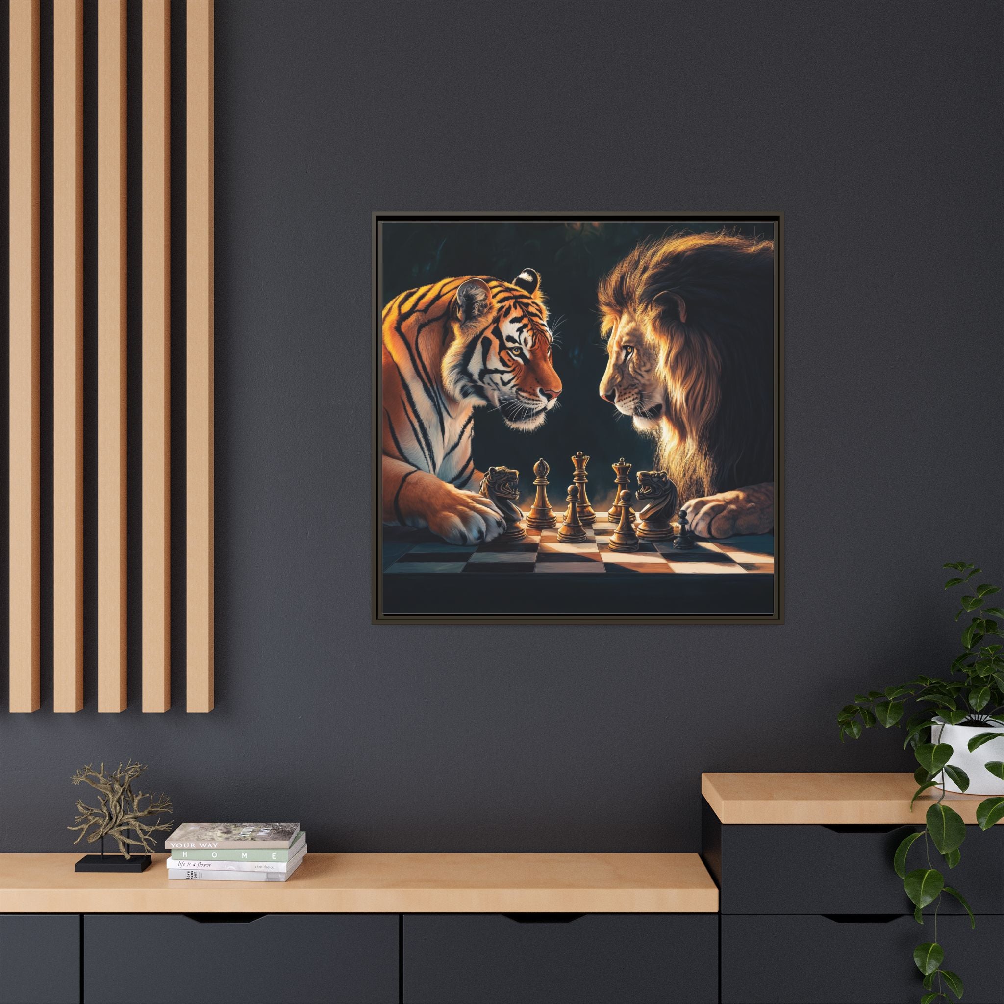 Predatory Strategies: Animal Kingdom Chess, Metaphorical Digital Art - Canvas Wall Art