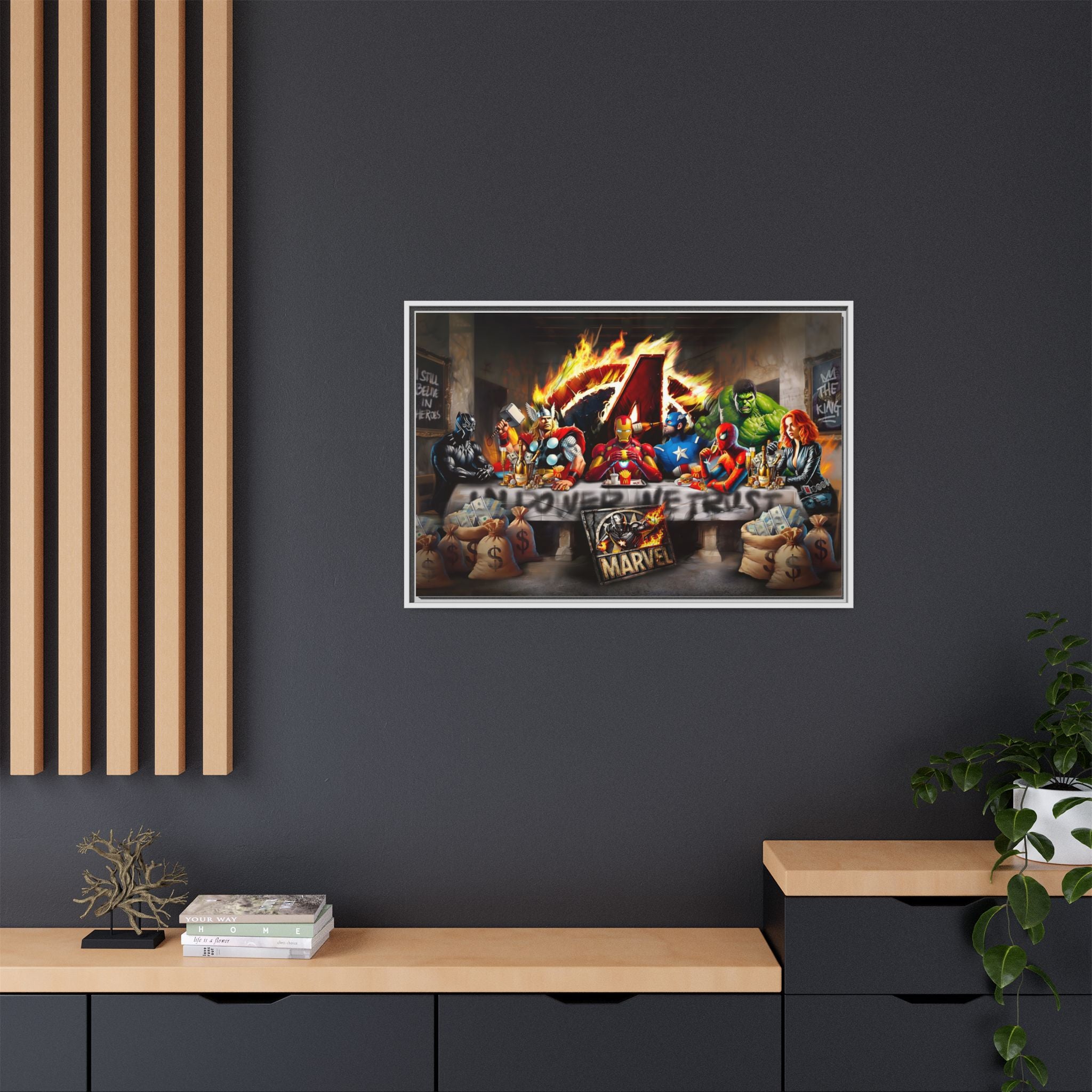 Feast of Franchises: Marvel Avengers Last Supper, Corporate Pop Art Parody - Canvas Wall Art