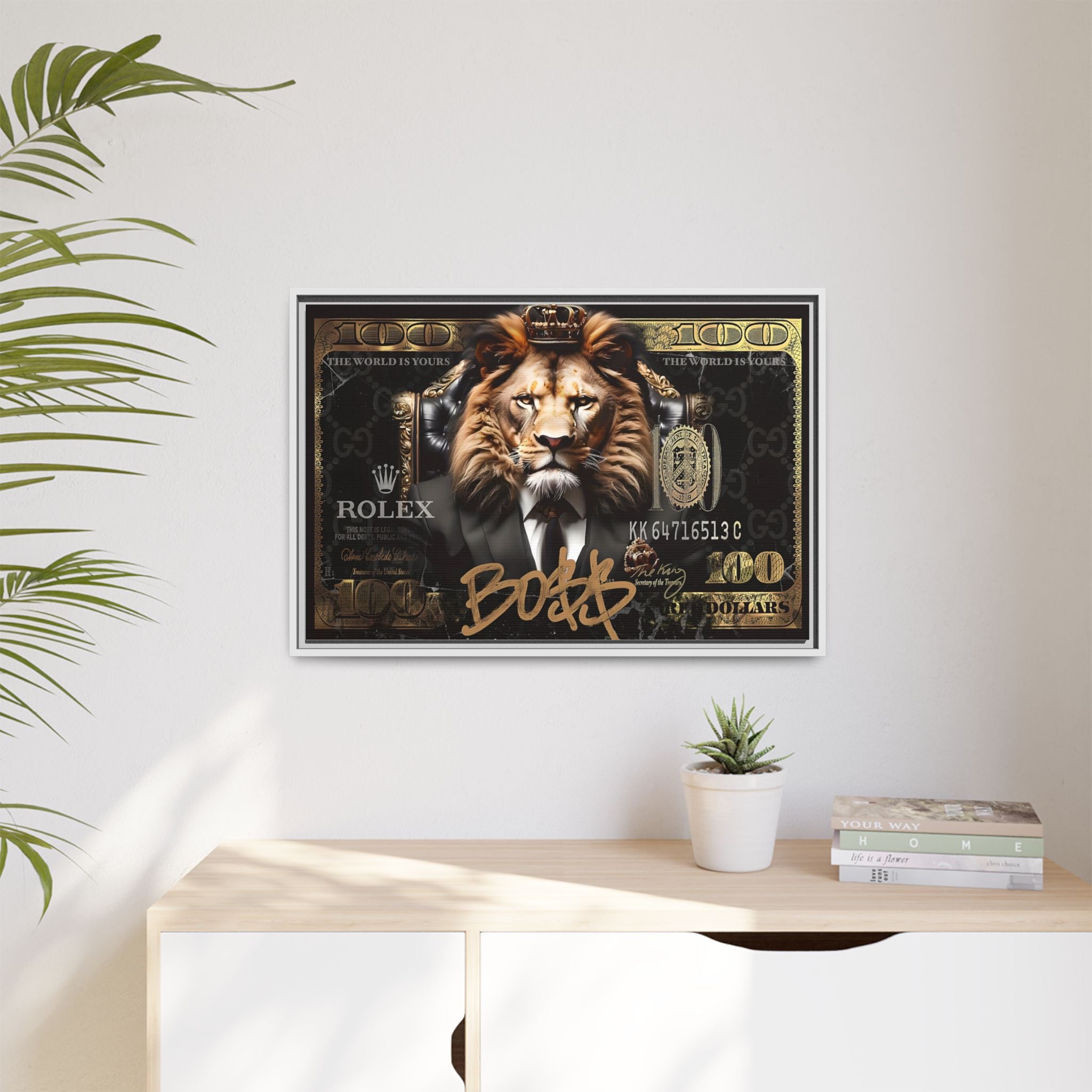 Lion Sovereign: Corporate Dominance, Golden Empire, Power Portrait - Canvas Wall Art