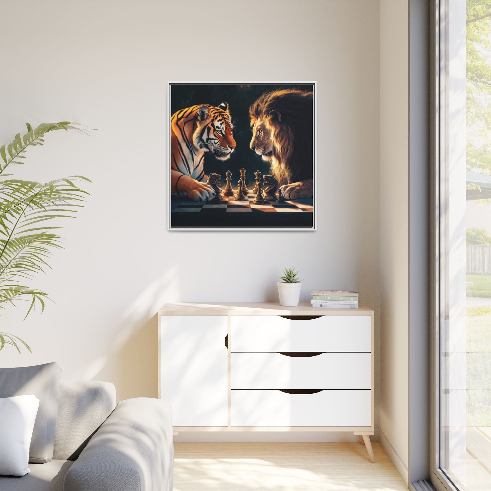 Predatory Strategies: Animal Kingdom Chess, Metaphorical Digital Art - Canvas Wall Art