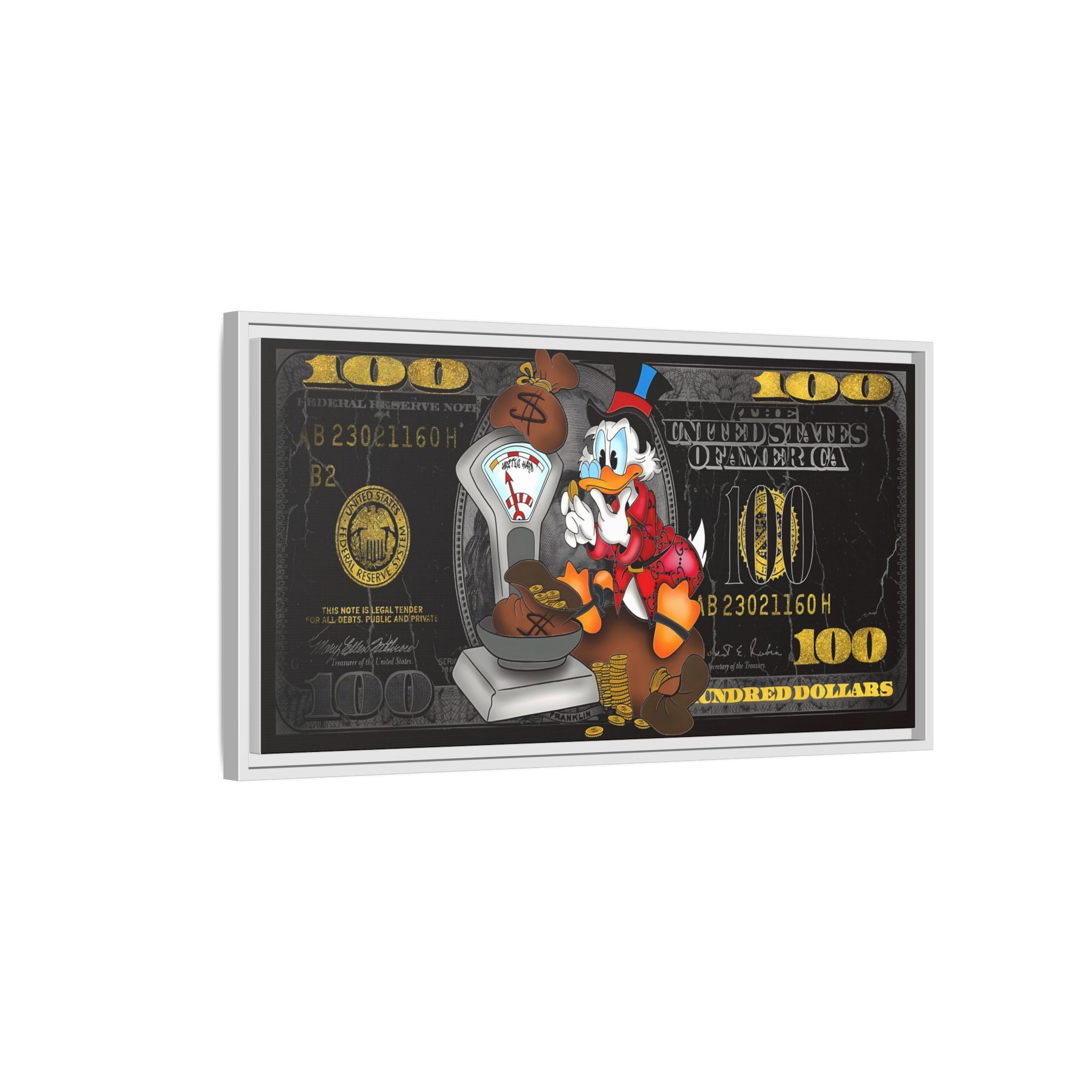 McDuck's Monetary Manifesto: Cartoon Currency Collage, Wealth Visualization Artwork - Canvas Wall Art