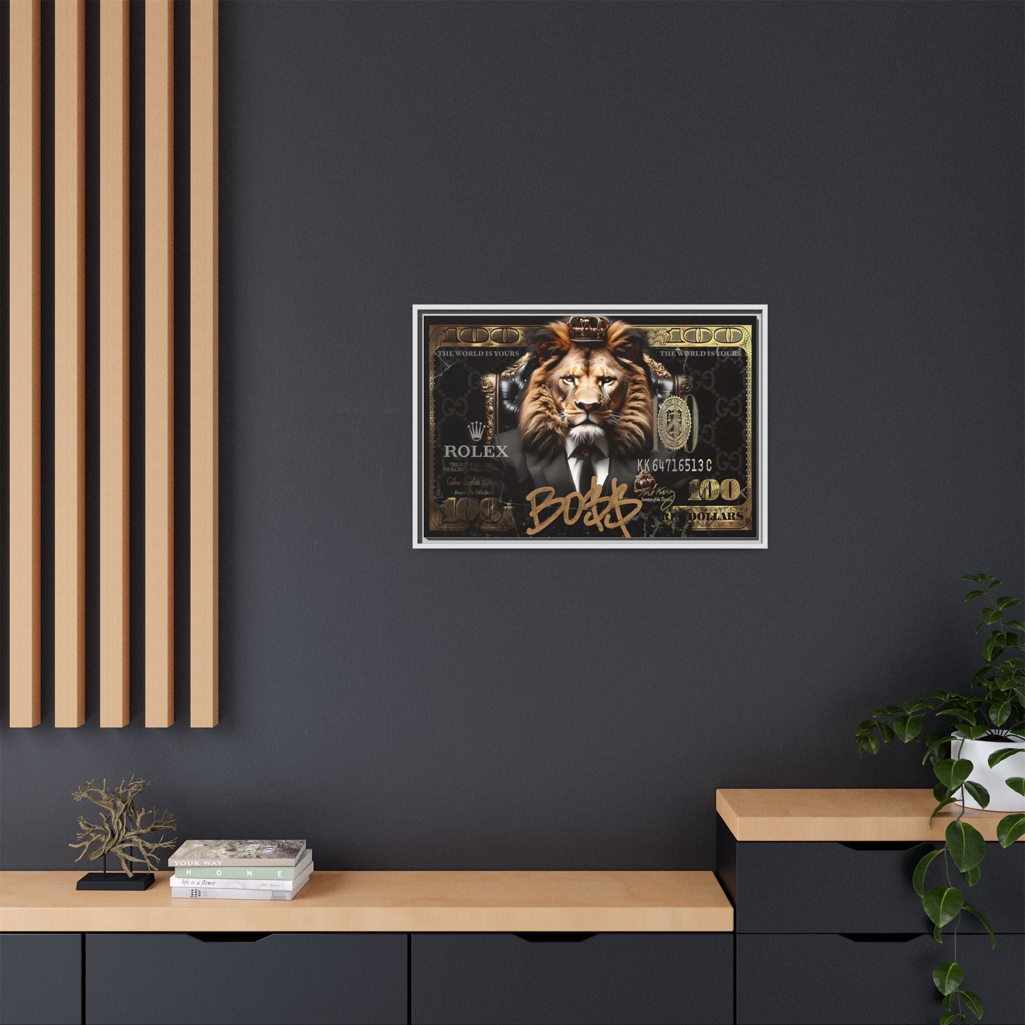Lion Sovereign: Corporate Dominance, Golden Empire, Power Portrait - Canvas Wall Art