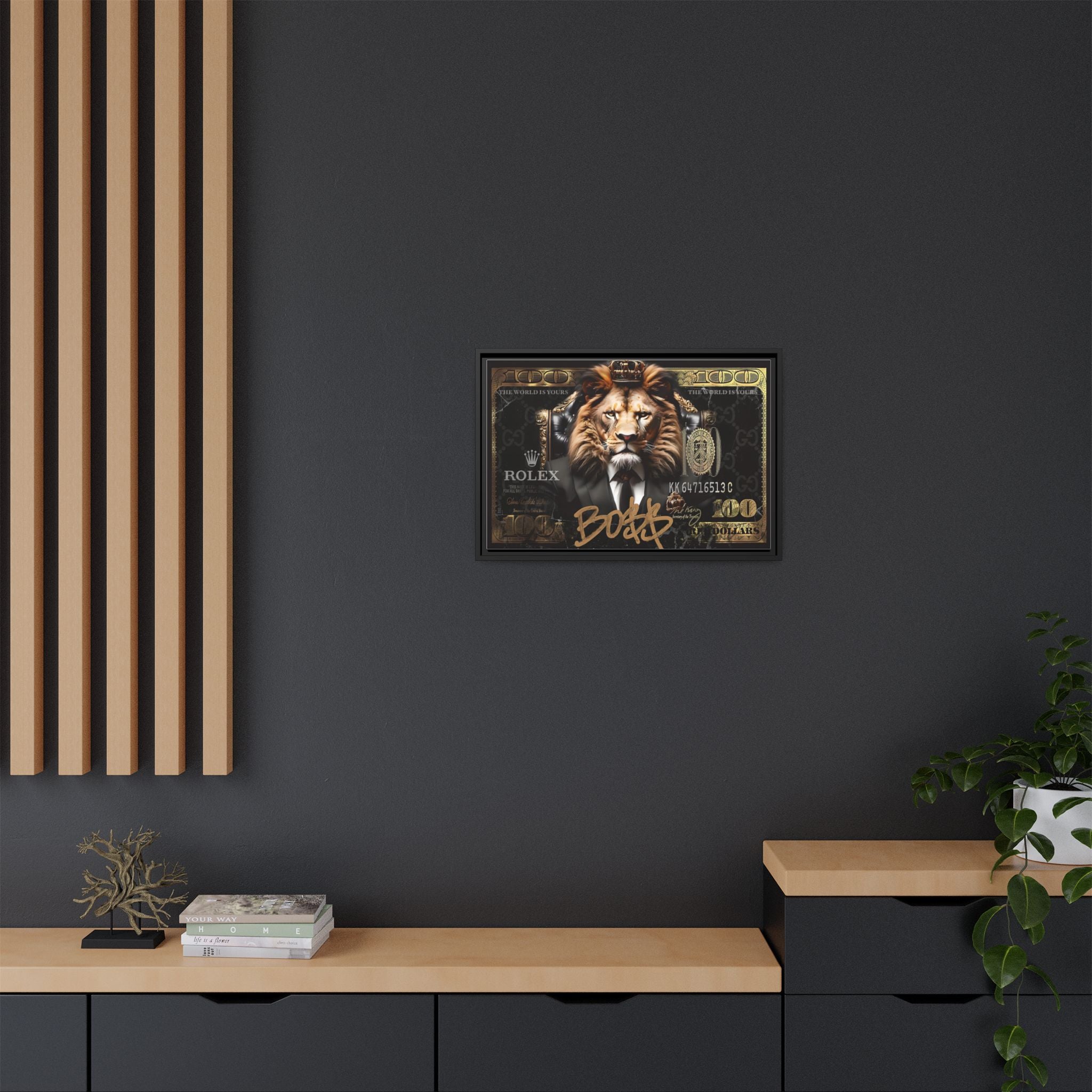 Lion Sovereign: Corporate Dominance, Golden Empire, Power Portrait - Canvas Wall Art