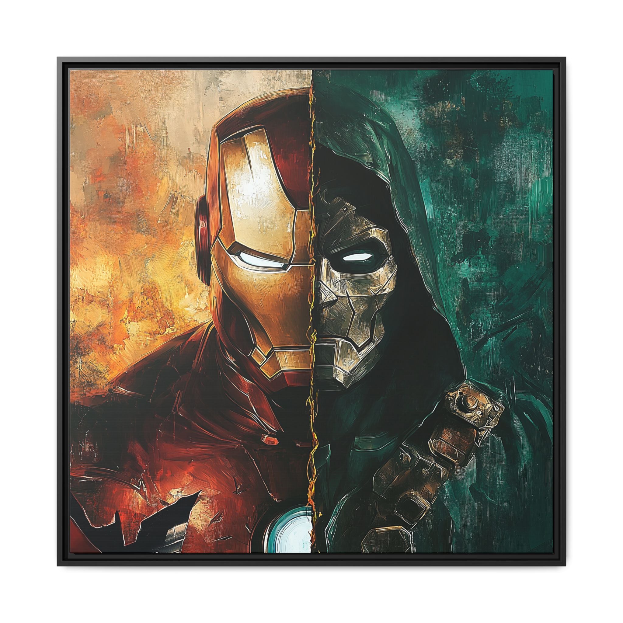 Technological Titans: Marvel Rivalry, Digital Fan Art Portrait, Superhero Duality Composition - Canvas Wall Art