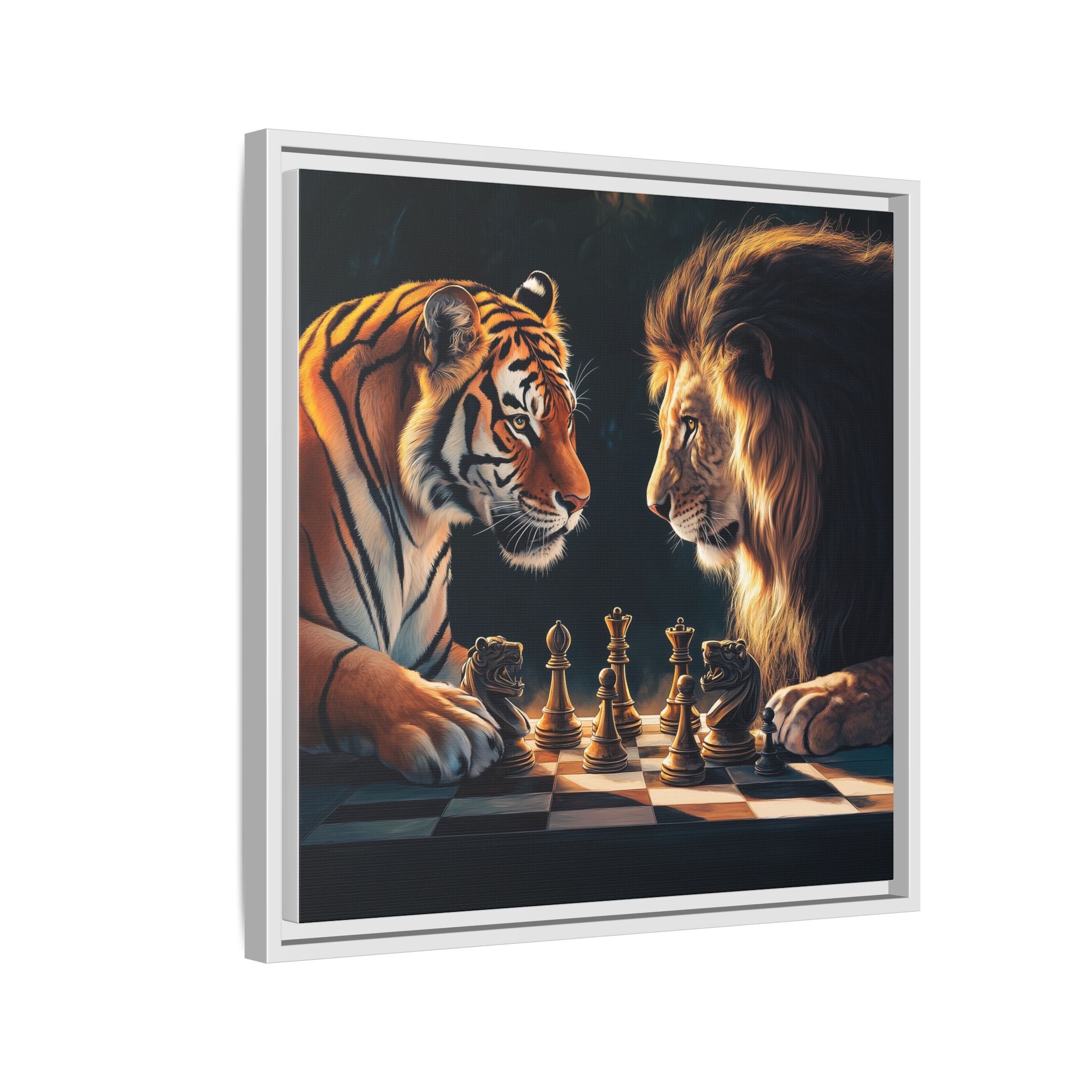 Predatory Strategies: Animal Kingdom Chess, Metaphorical Digital Art - Canvas Wall Art
