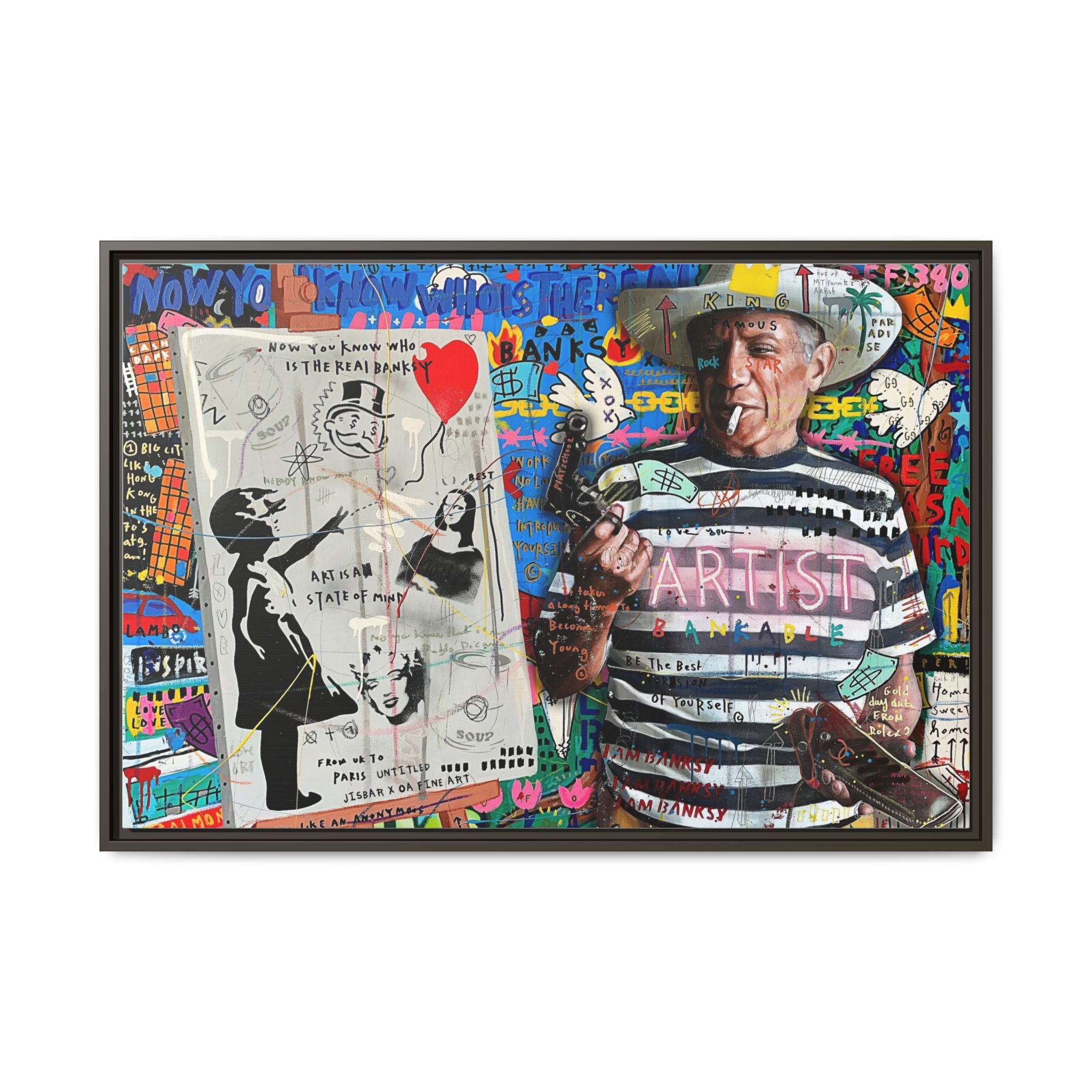 Bankable Rebellion: Street Art Collage, Banksy-Inspired Social Commentary, Urban Creative Expression - Canvas Wall Art