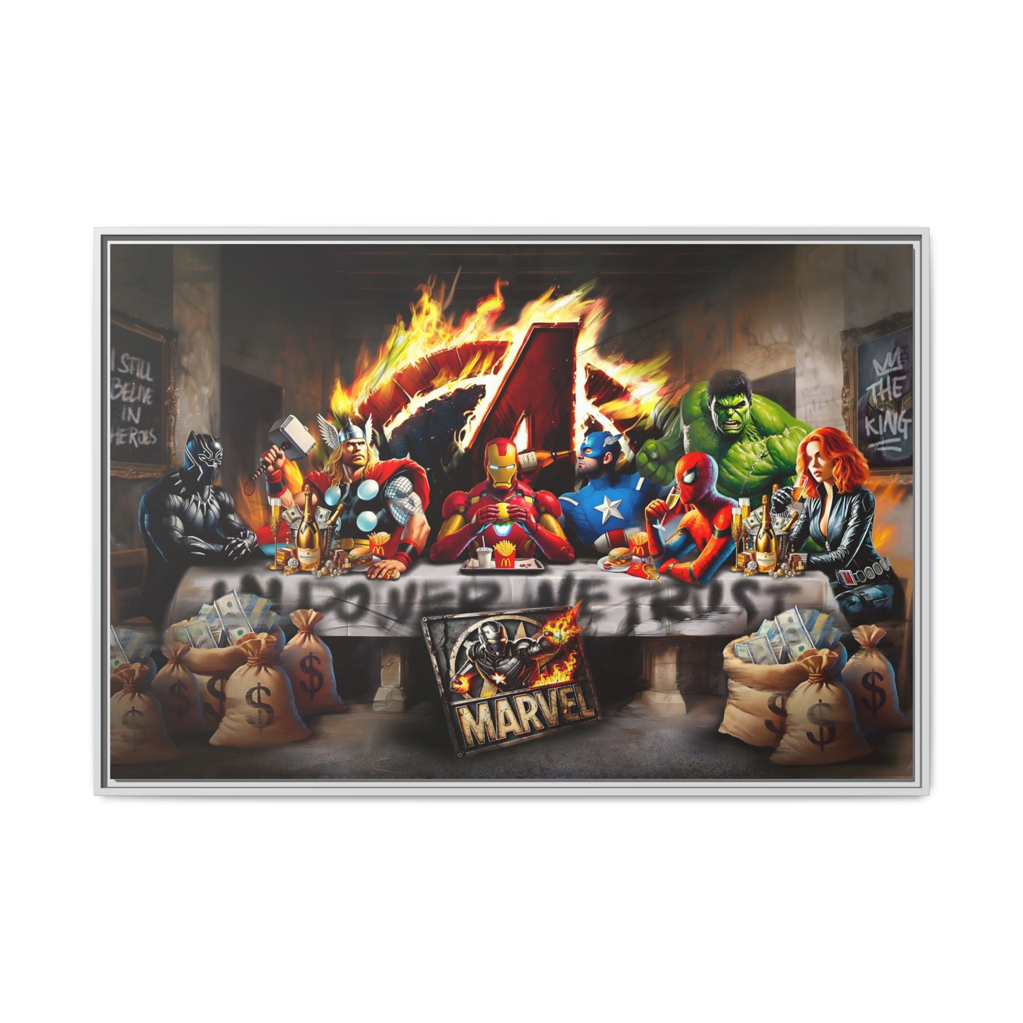 Feast of Franchises: Marvel Avengers Last Supper, Corporate Pop Art Parody - Canvas Wall Art