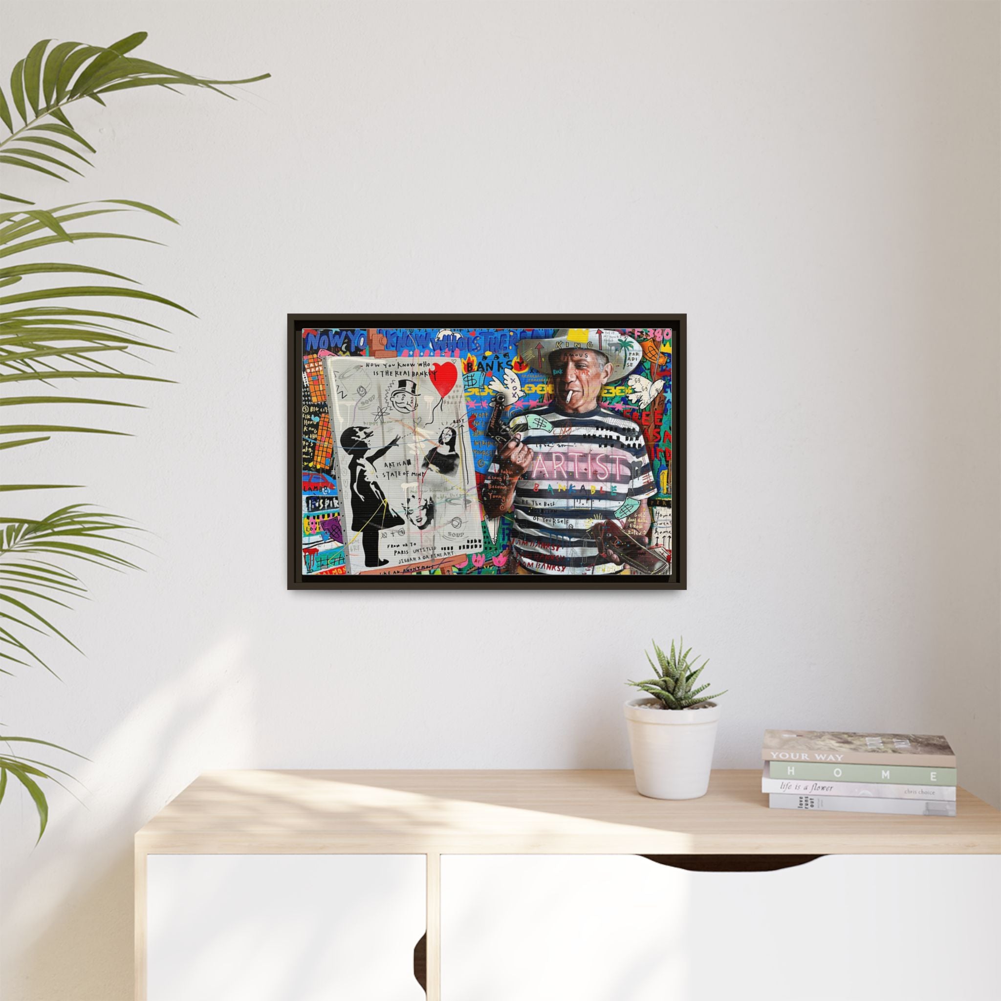 Bankable Rebellion: Street Art Collage, Banksy-Inspired Social Commentary, Urban Creative Expression - Canvas Wall Art