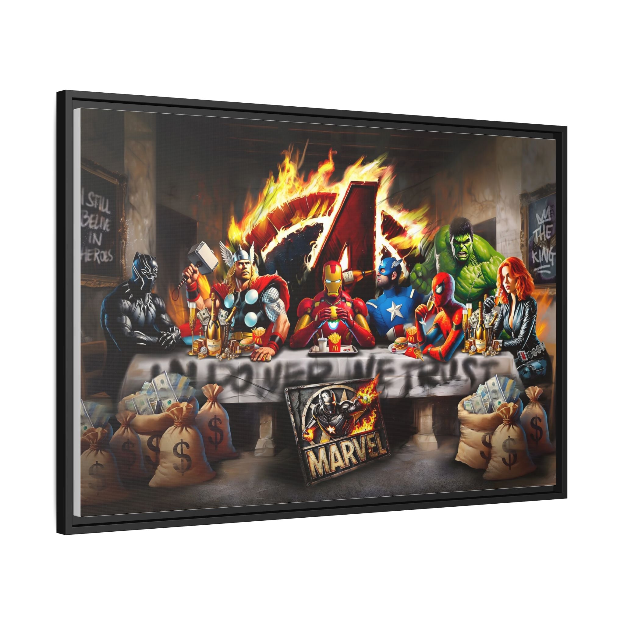 Feast of Franchises: Marvel Avengers Last Supper, Corporate Pop Art Parody - Canvas Wall Art