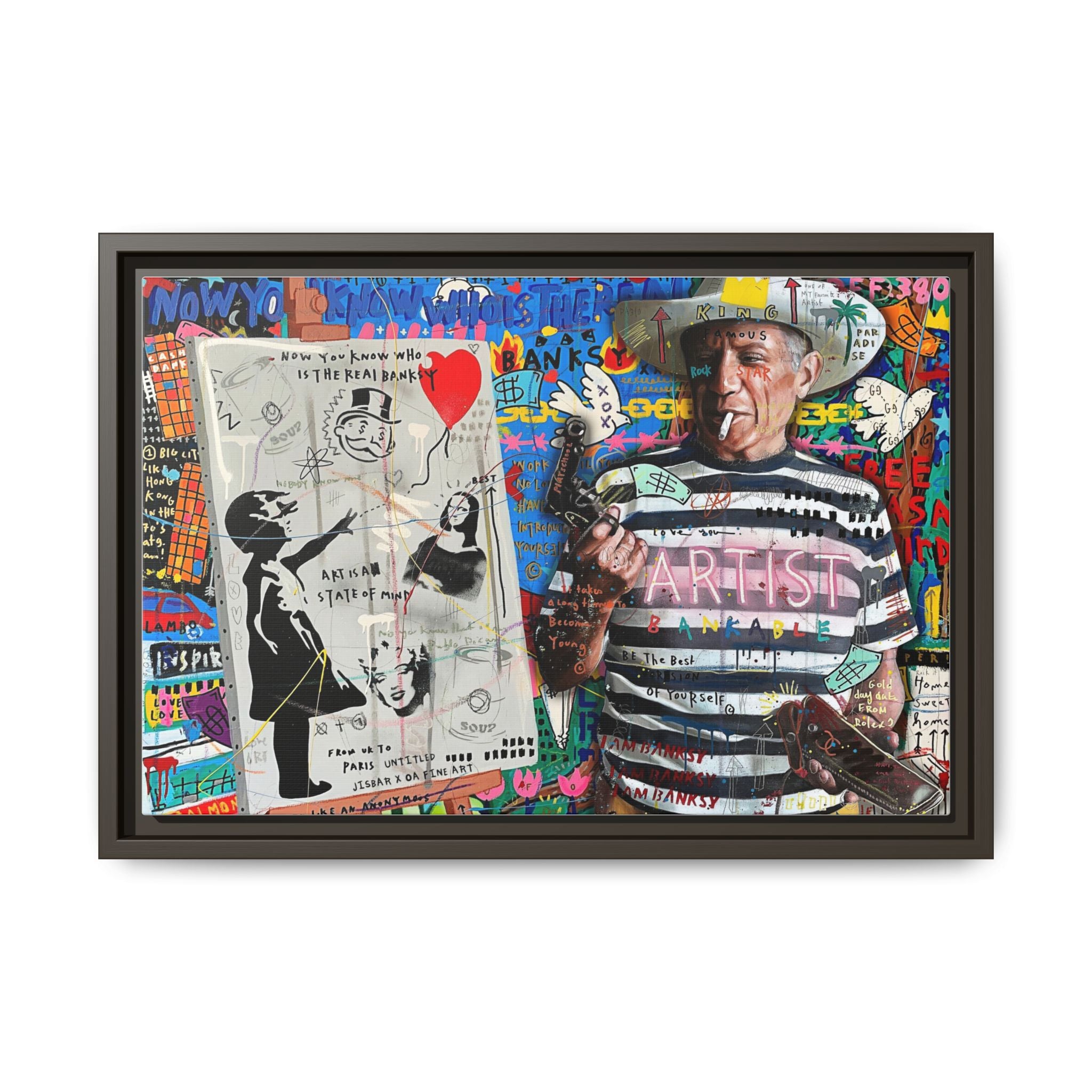 Bankable Rebellion: Street Art Collage, Banksy-Inspired Social Commentary, Urban Creative Expression - Canvas Wall Art