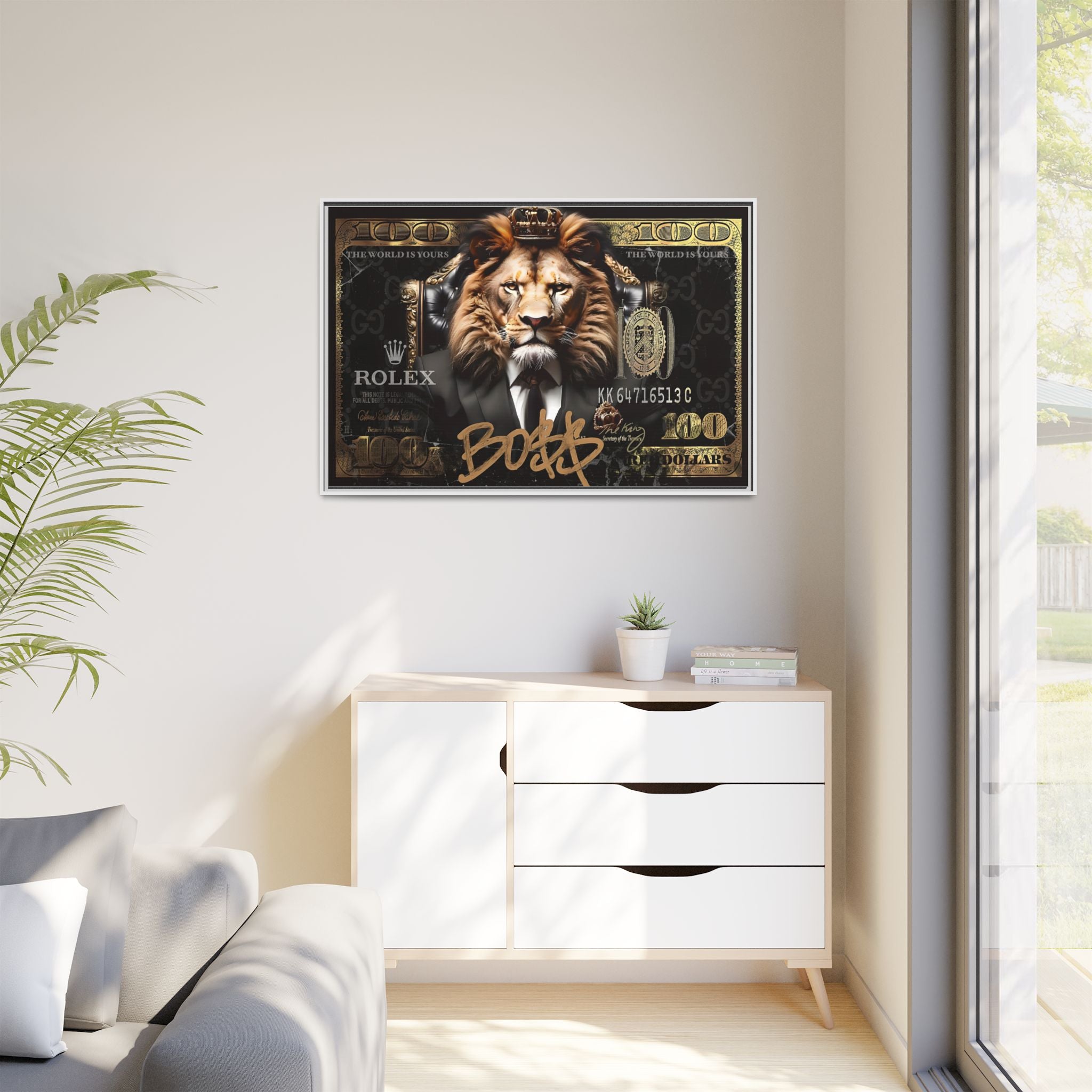Lion Sovereign: Corporate Dominance, Golden Empire, Power Portrait - Canvas Wall Art