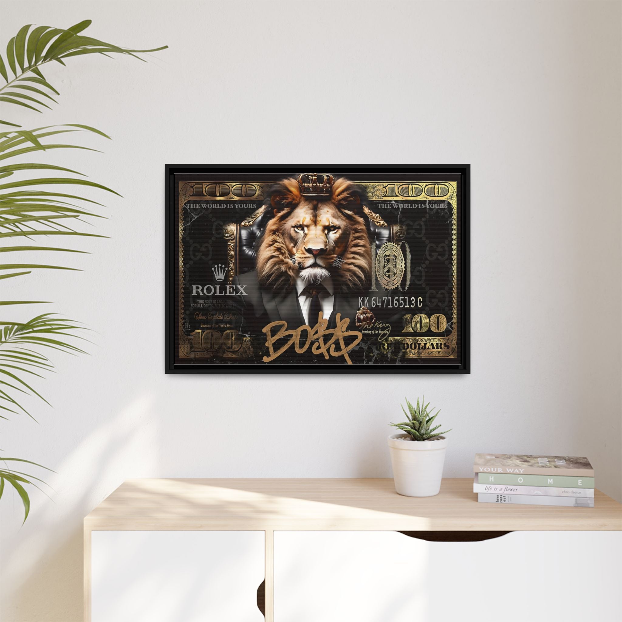 Lion Sovereign: Corporate Dominance, Golden Empire, Power Portrait - Canvas Wall Art