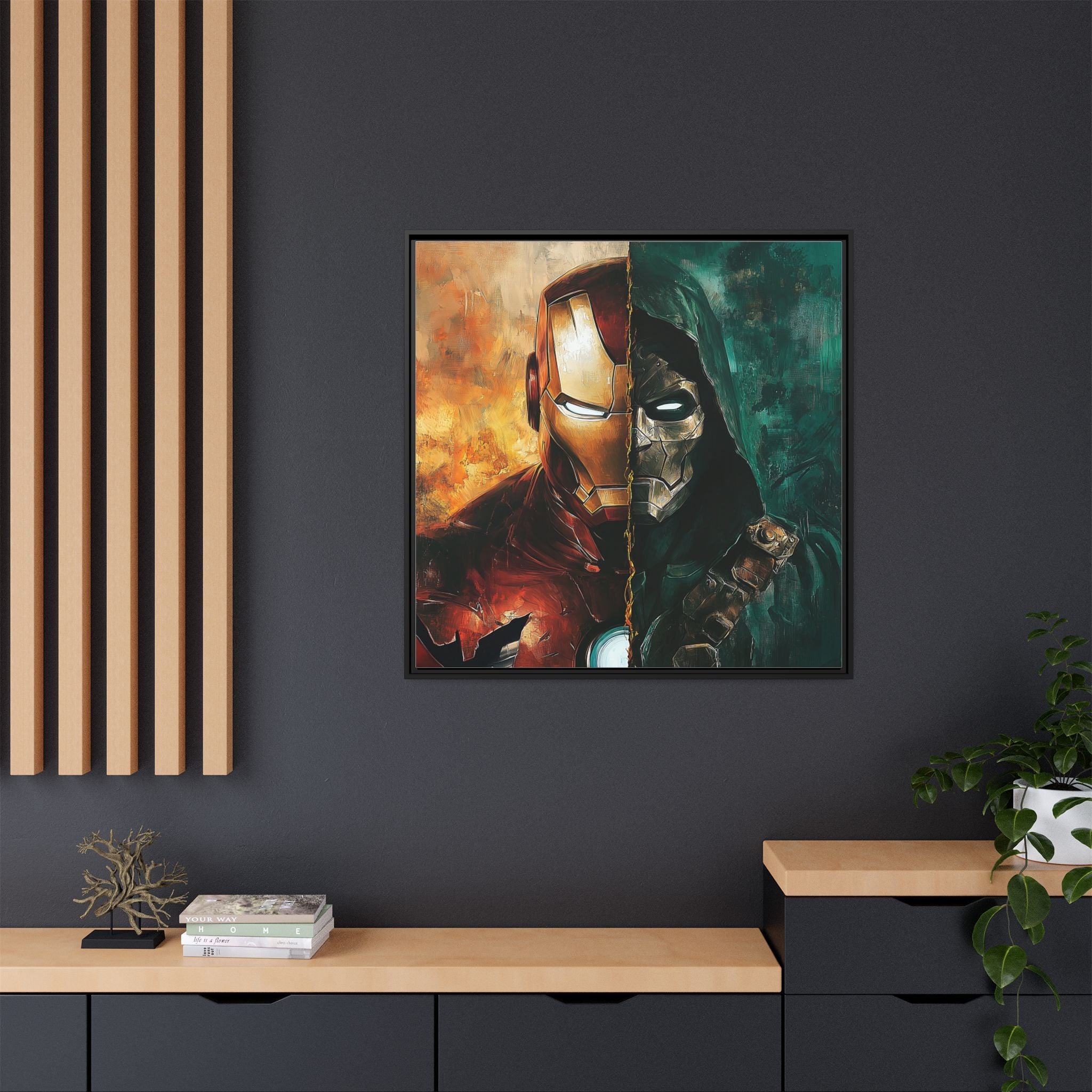 Technological Titans: Marvel Rivalry, Digital Fan Art Portrait, Superhero Duality Composition - Canvas Wall Art