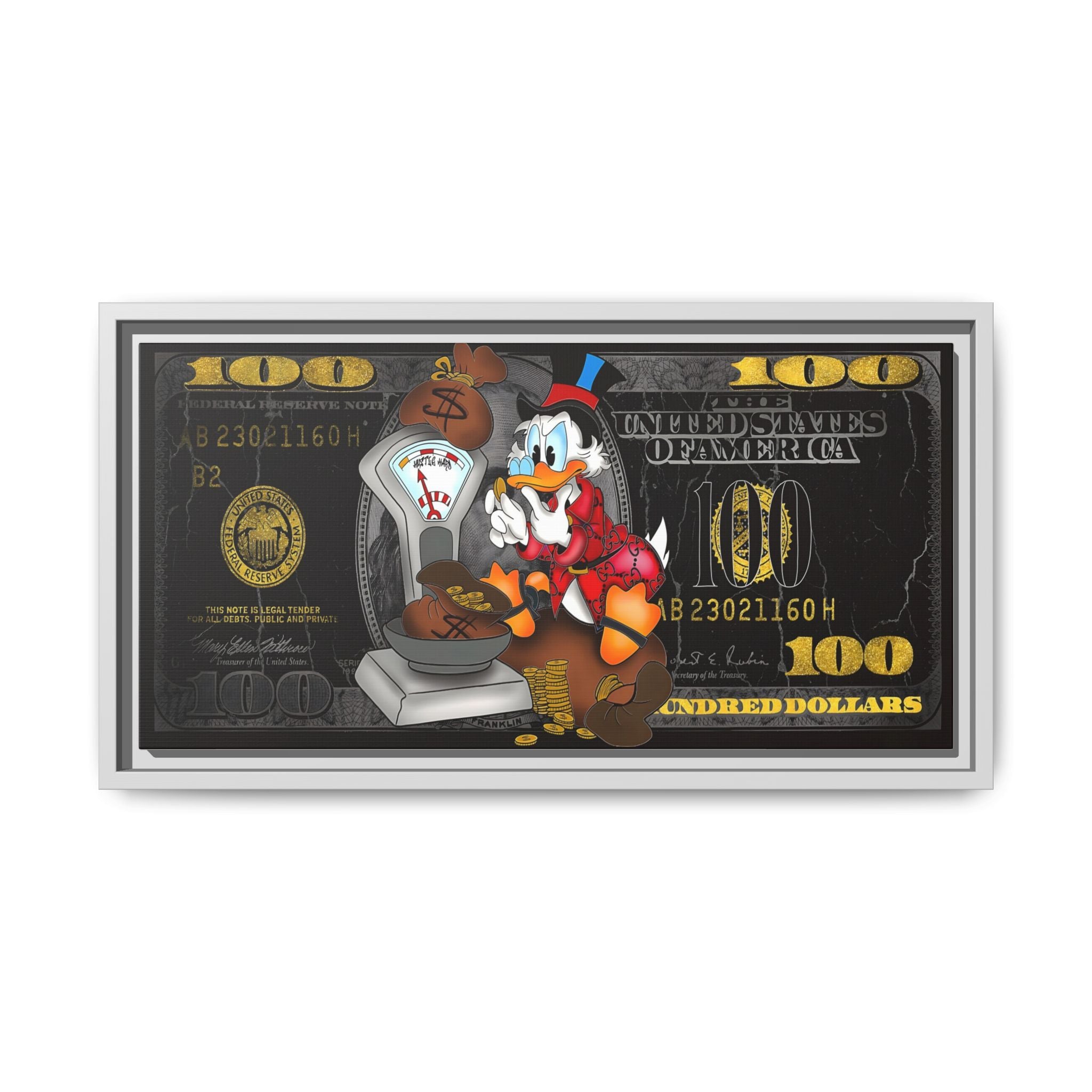 McDuck's Monetary Manifesto: Cartoon Currency Collage, Wealth Visualization Artwork - Canvas Wall Art