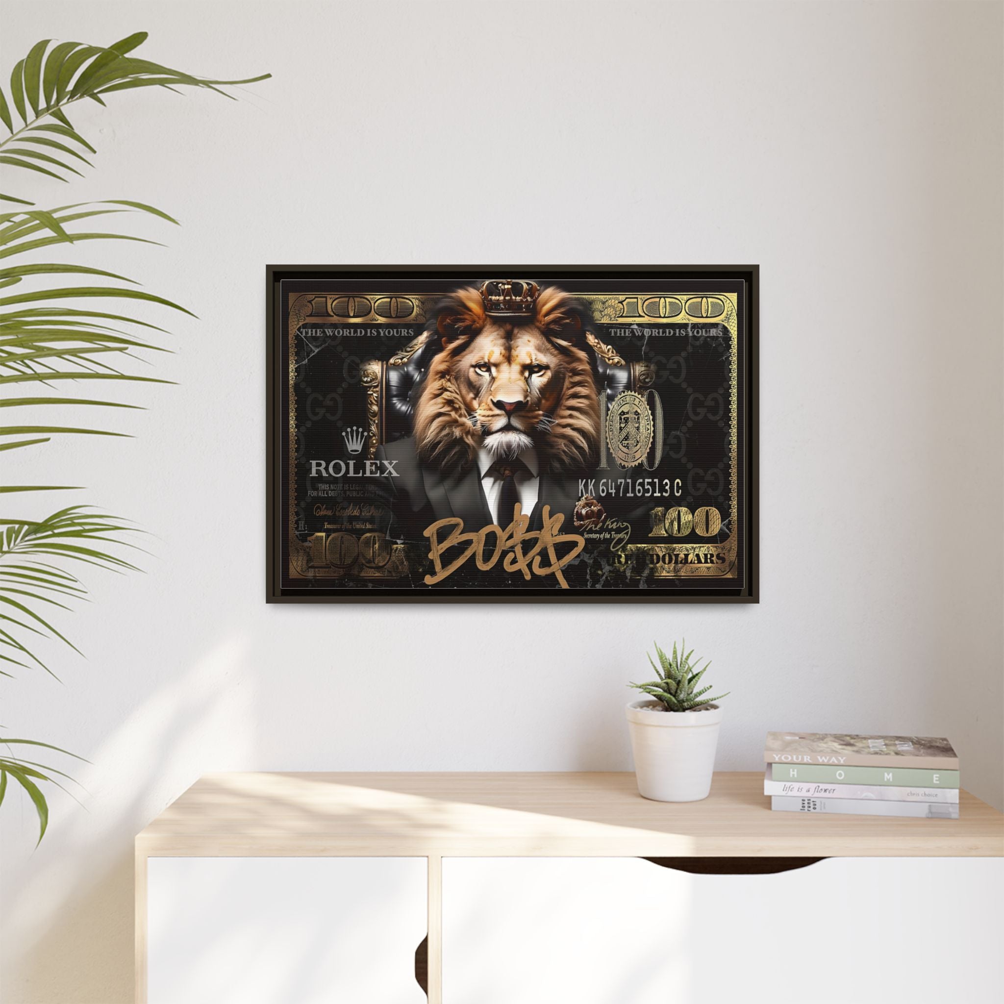 Lion Sovereign: Corporate Dominance, Golden Empire, Power Portrait - Canvas Wall Art