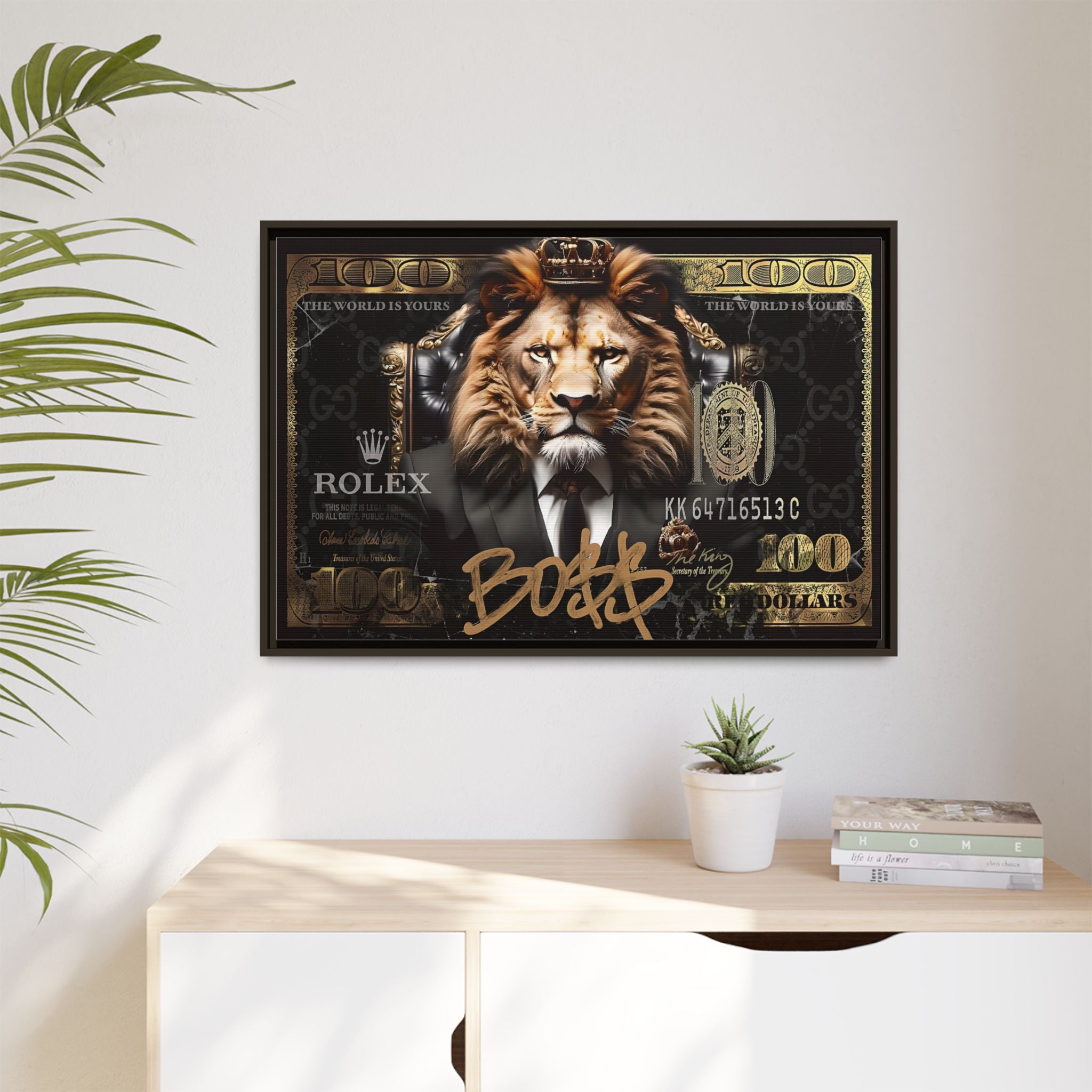 Lion Sovereign: Corporate Dominance, Golden Empire, Power Portrait - Canvas Wall Art
