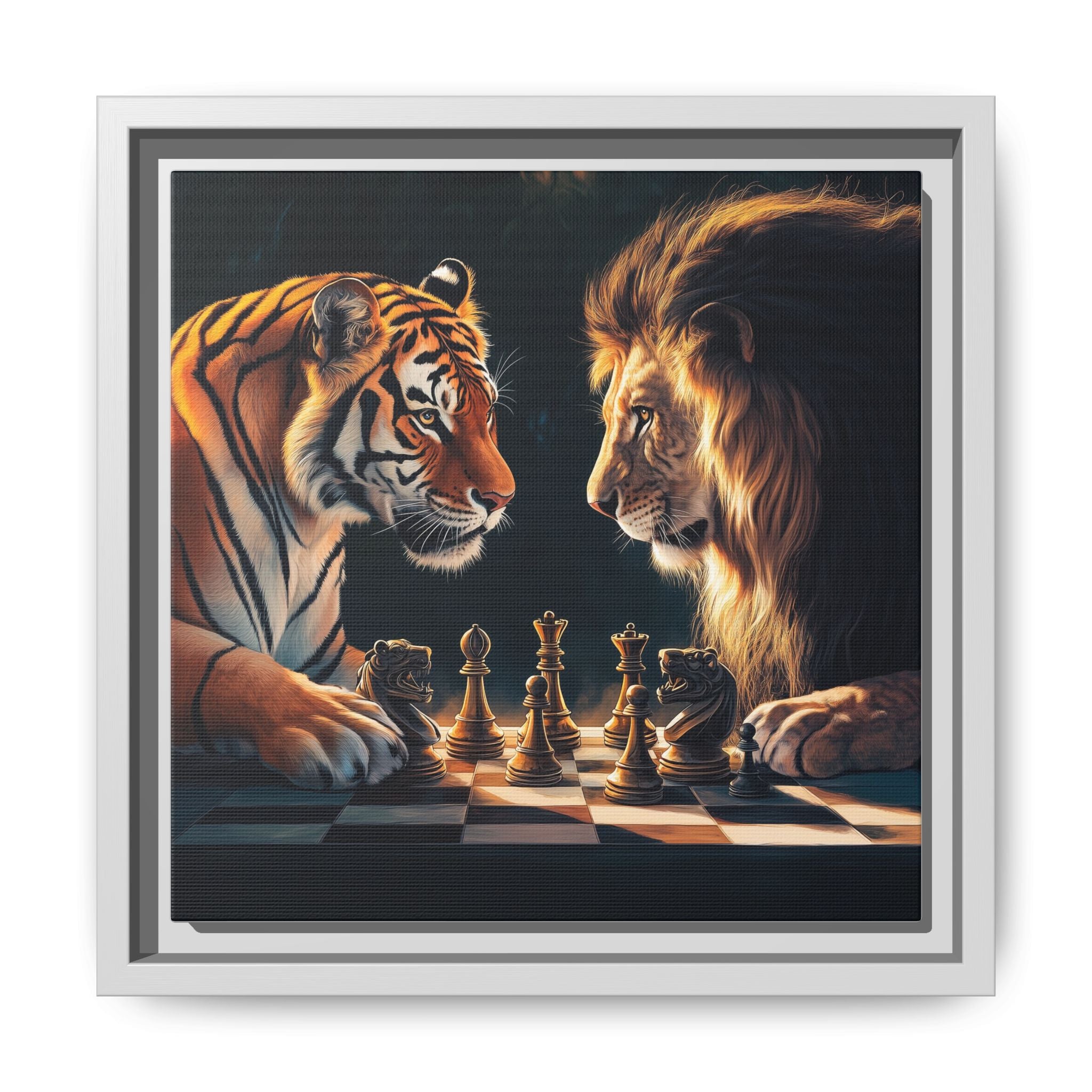 Predatory Strategies: Animal Kingdom Chess, Metaphorical Digital Art - Canvas Wall Art