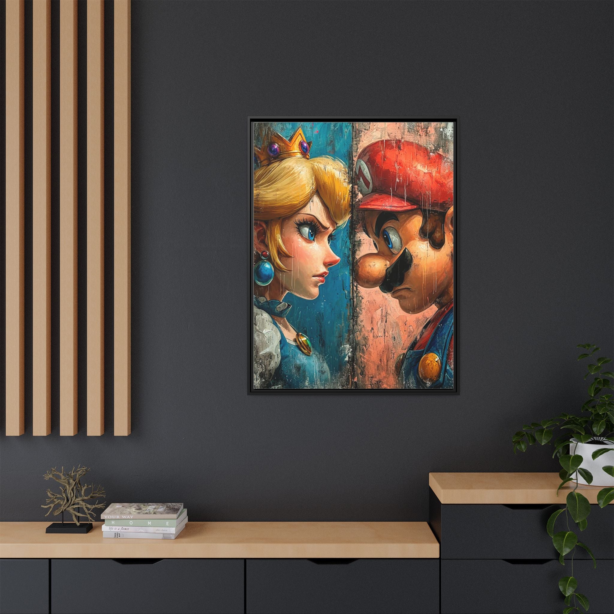Legends Collide: Pixel Protagonists Reimagined, Gritty Game Art Portrait - Canvas Wall Art