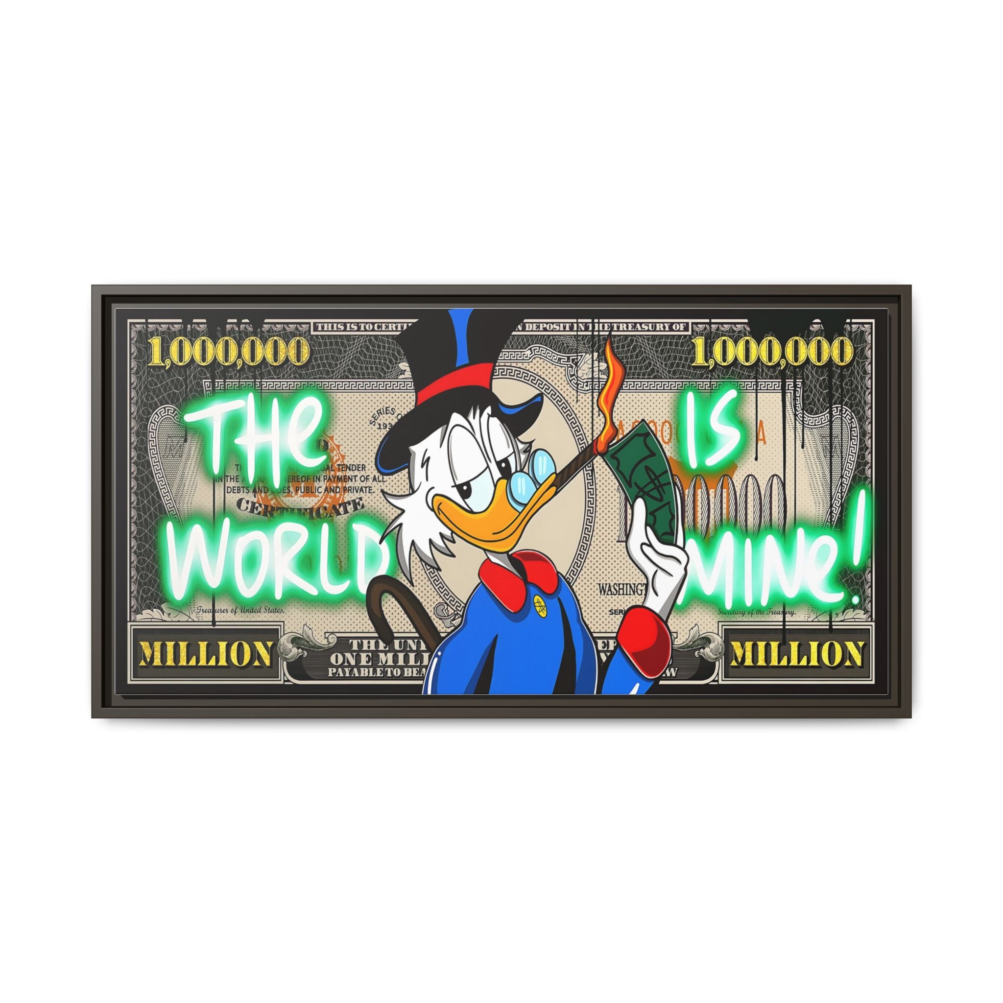 Duck Dollar Domination: Pop Art Financial Satire, Disney Character Urban Commentary - Canvas Wall Art