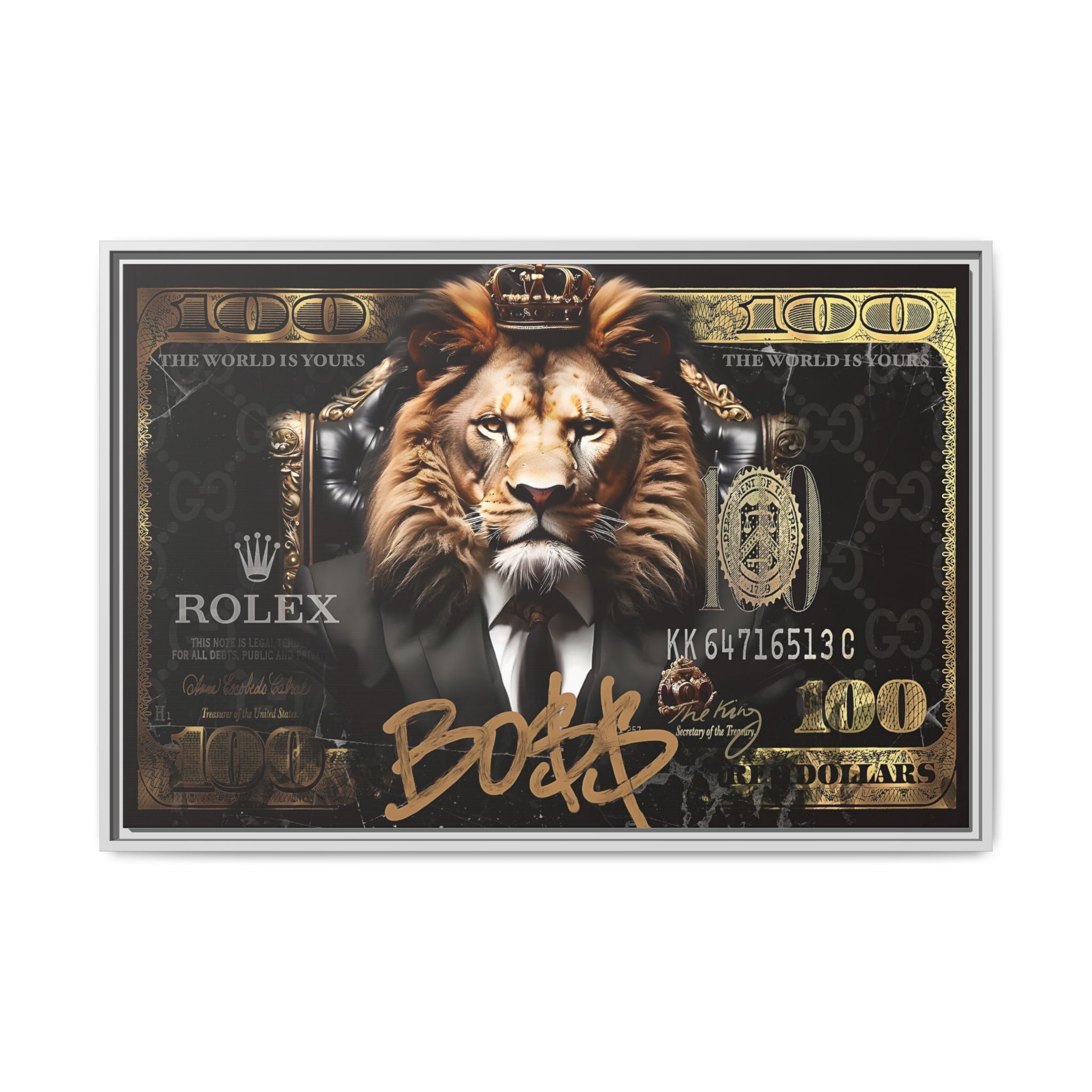 Lion Sovereign: Corporate Dominance, Golden Empire, Power Portrait - Canvas Wall Art
