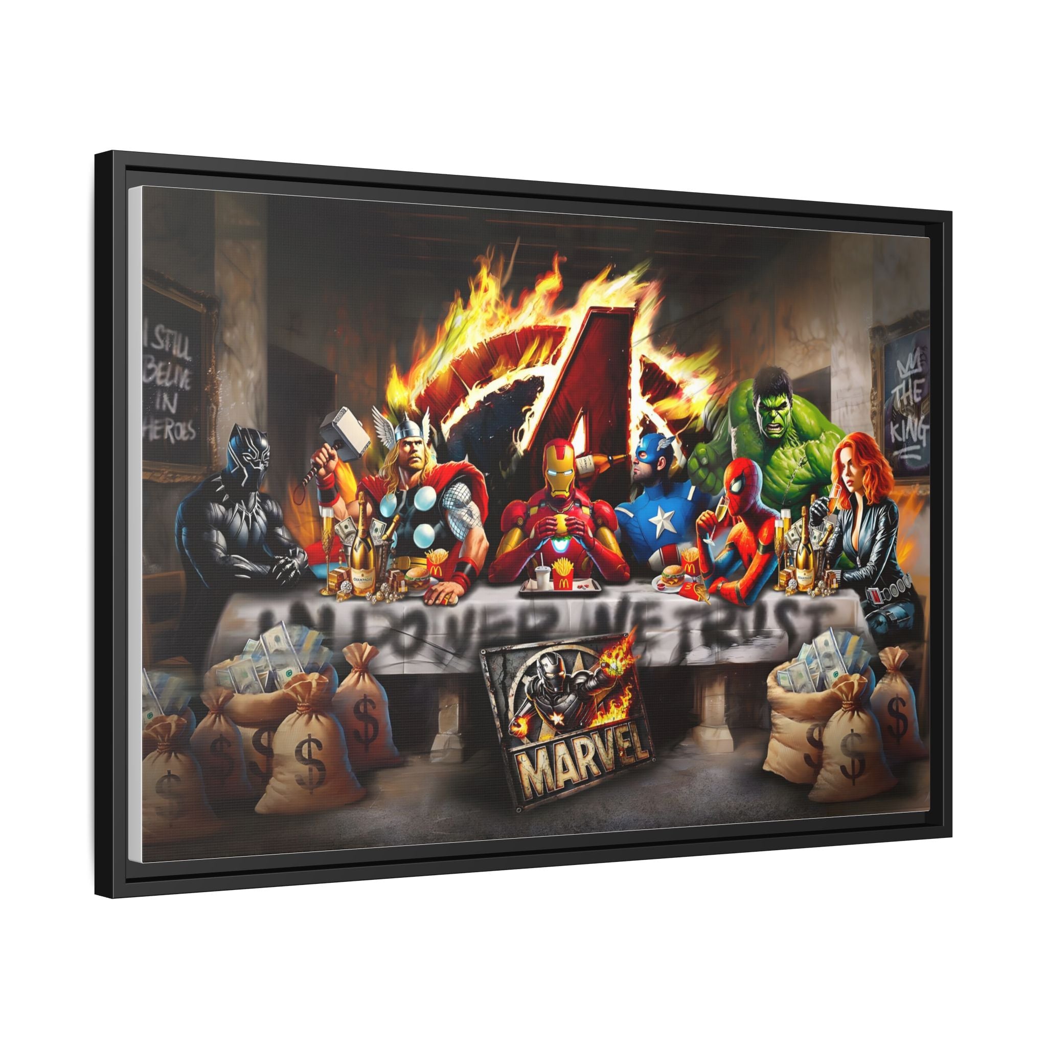 Feast of Franchises: Marvel Avengers Last Supper, Corporate Pop Art Parody - Canvas Wall Art