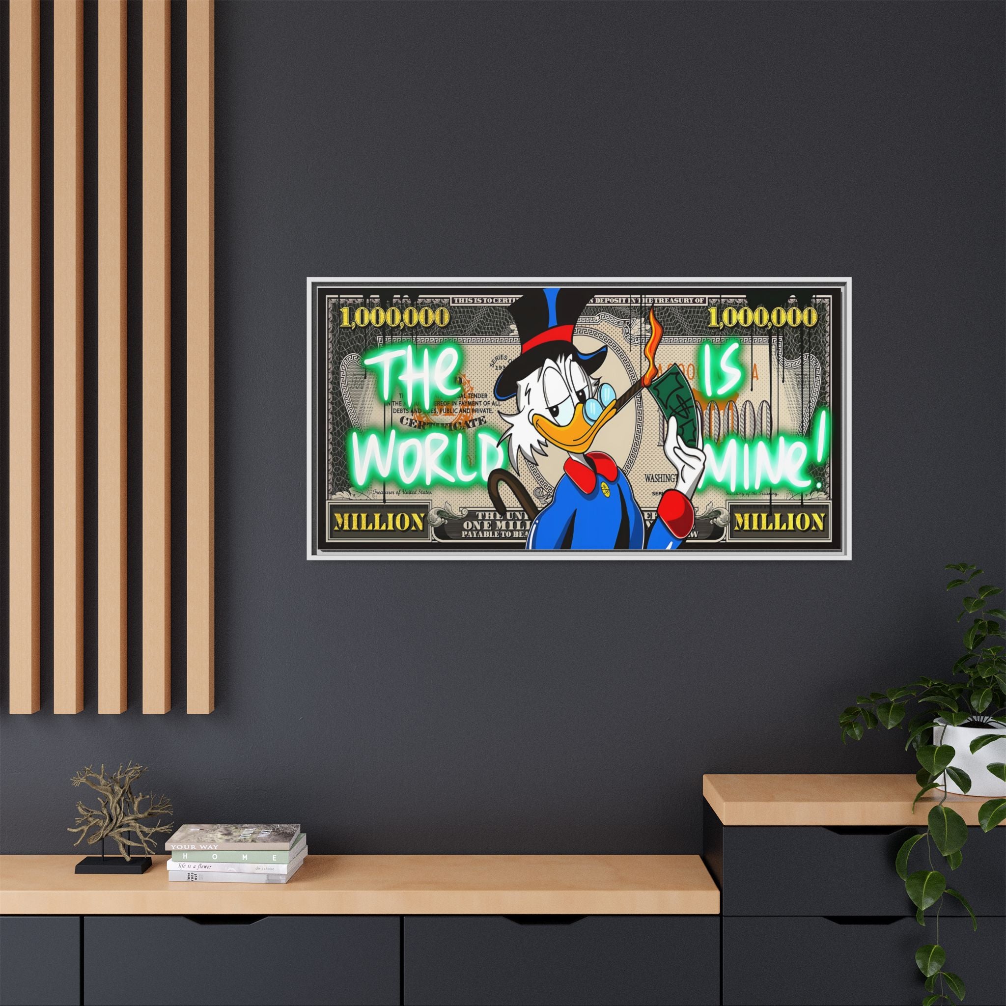 Duck Dollar Domination: Pop Art Financial Satire, Disney Character Urban Commentary - Canvas Wall Art